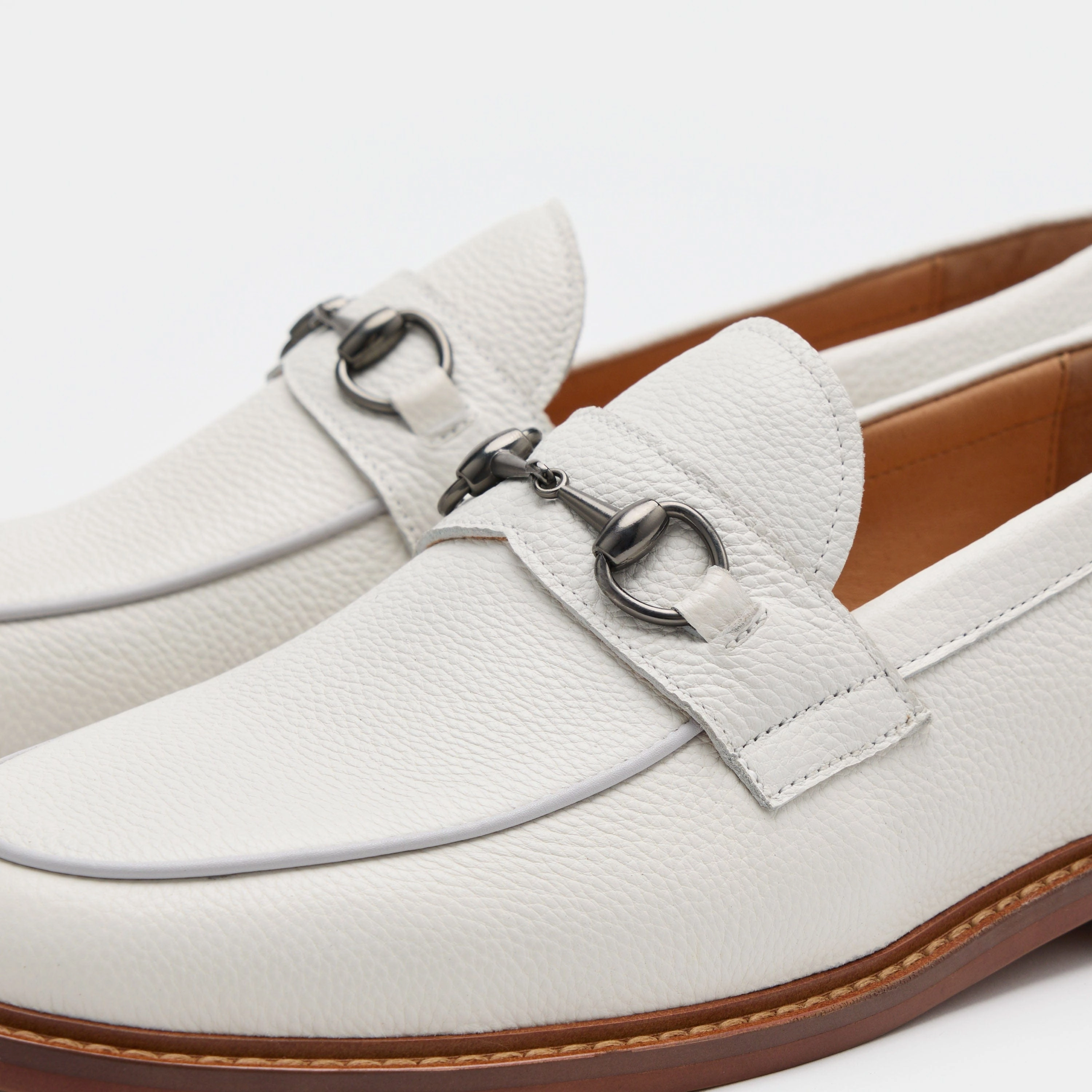 Boardwalk White Pebble Leather Horse-Bit Loafers Superior Comfort