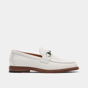 Boardwalk White Pebble Leather Horse-Bit Loafers Premium Comfort Grippy Outsole