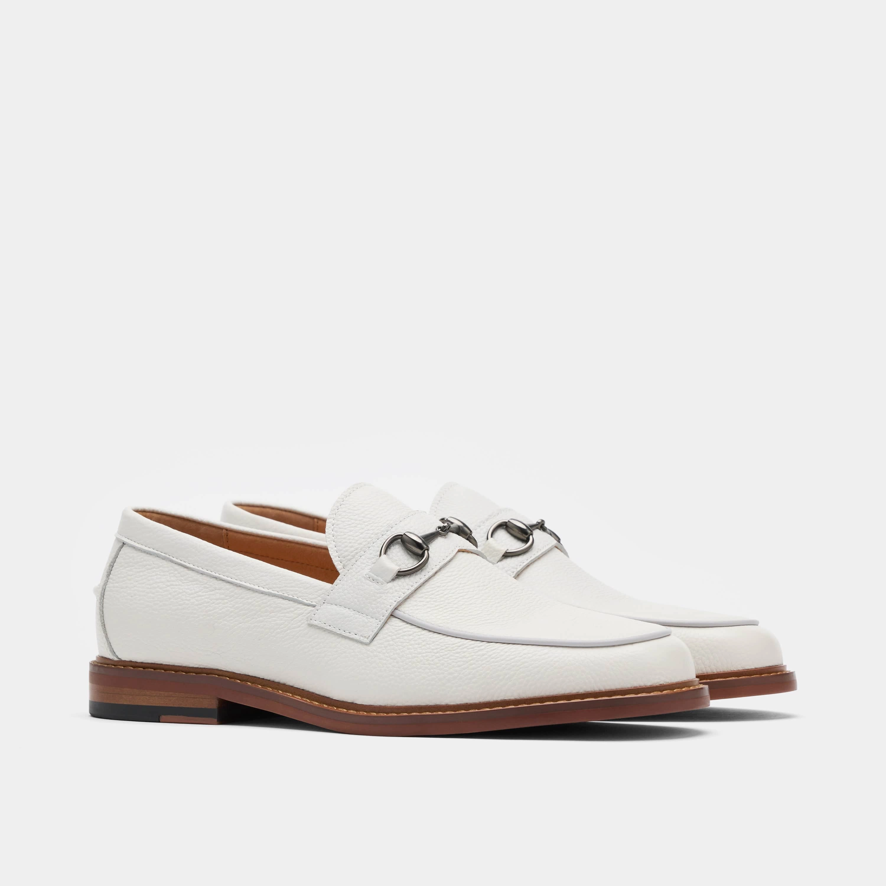 Boardwalk White Pebble Leather Horse-Bit Loafers Superior Comfort