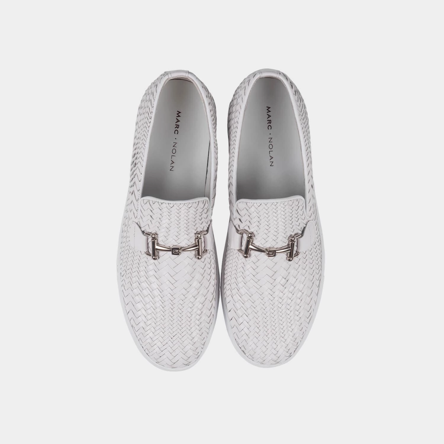Boardwalk White Woven Leather Horse-Bit Sneakers Easy Comfort