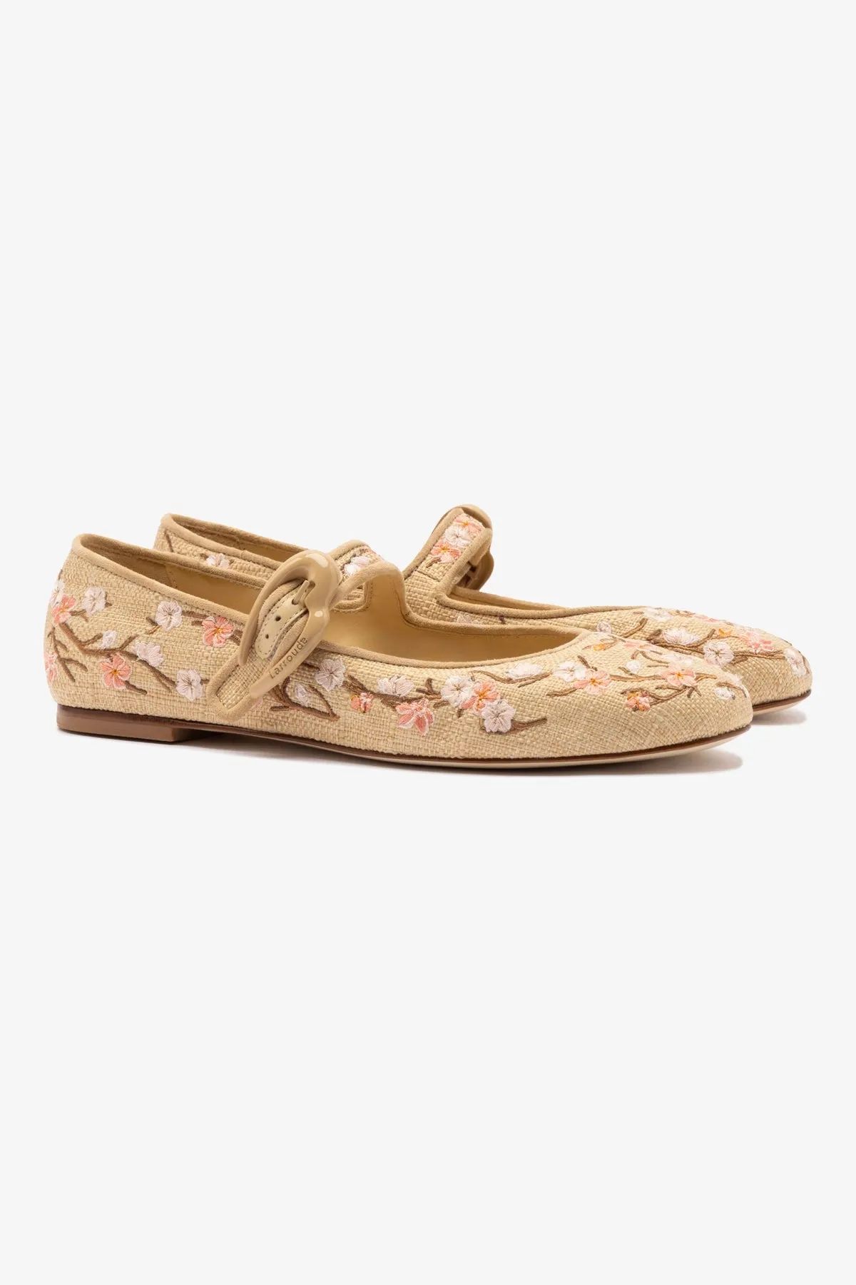 Breathable Material Verona Ballet Flat In Beige Sakura Printed Raffia