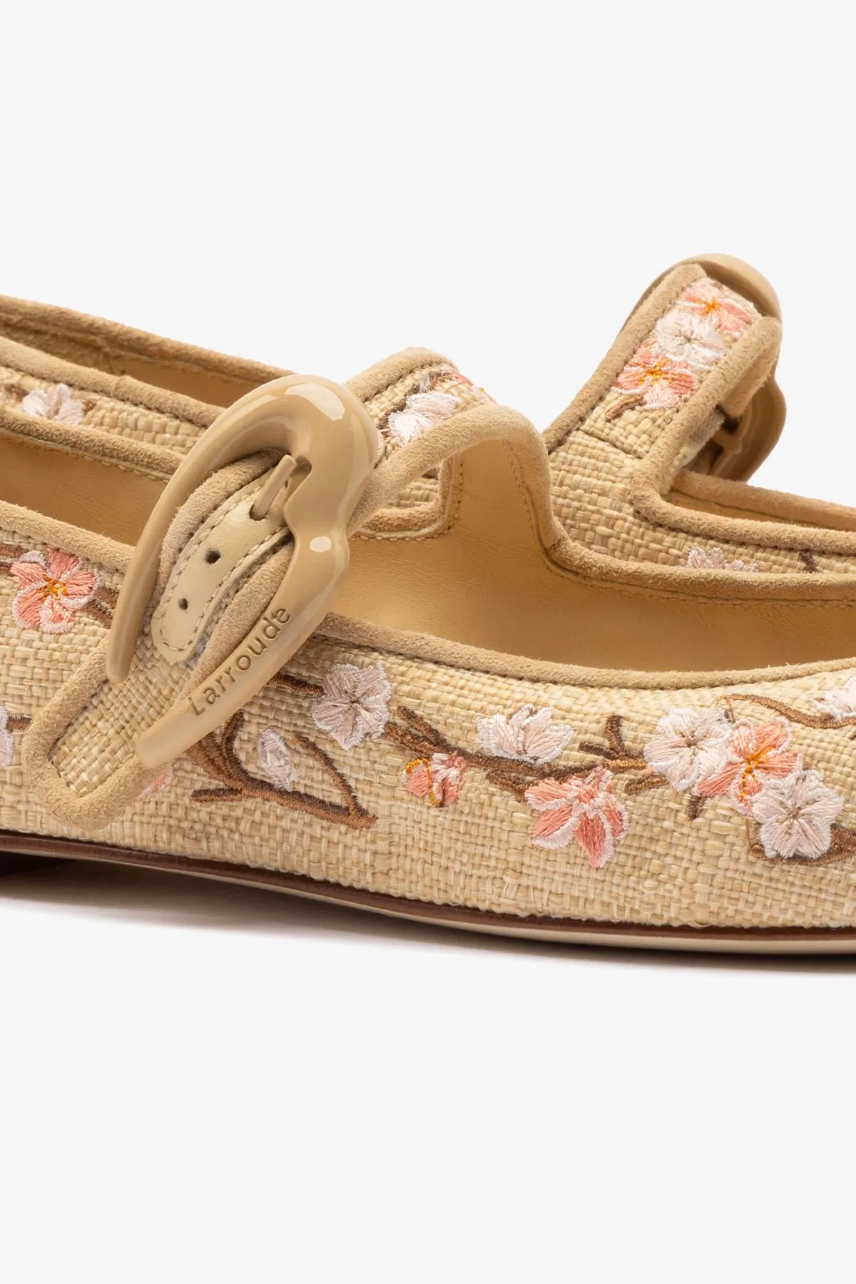 Breathable Material Verona Ballet Flat In Beige Sakura Printed Raffia