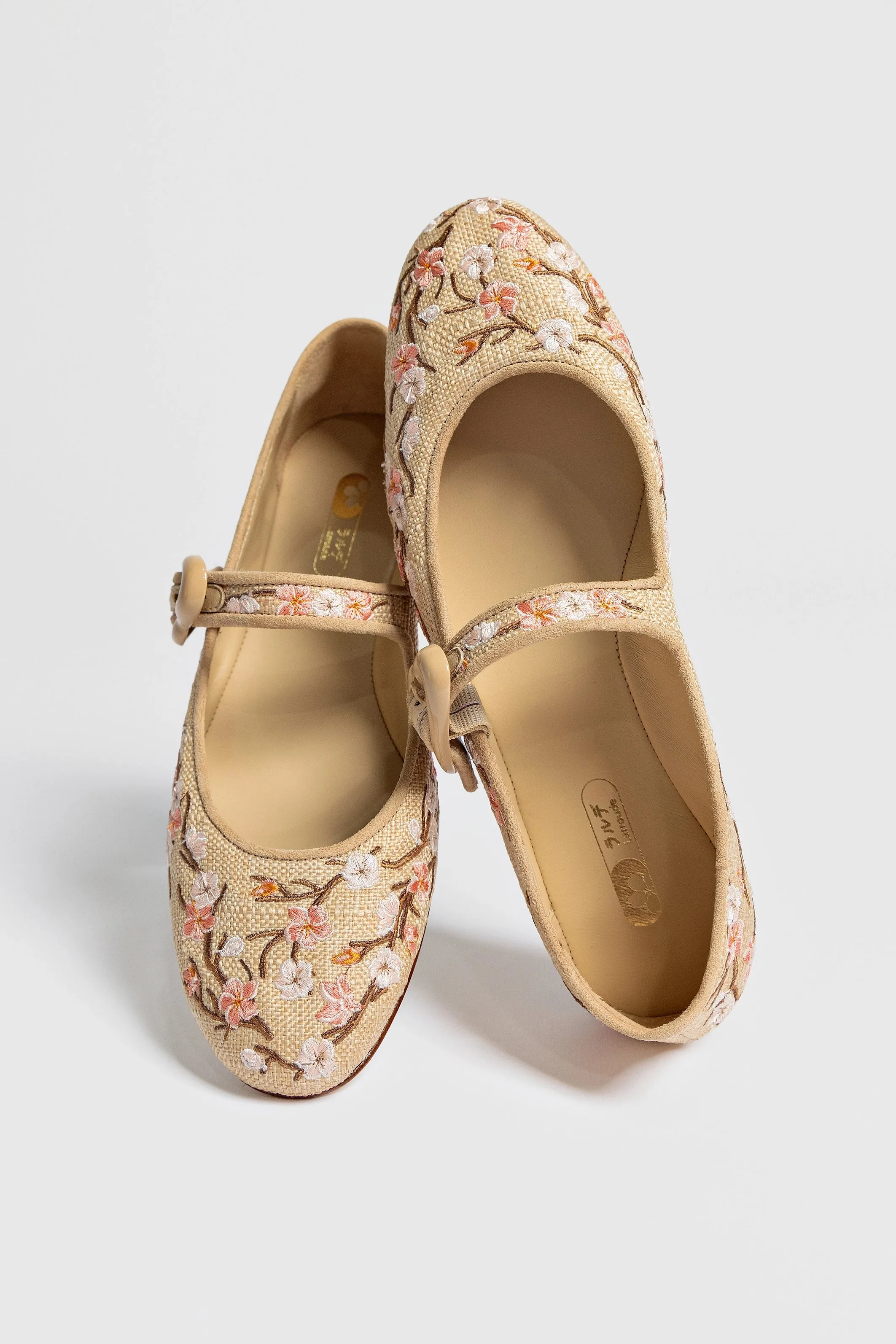 Breathable Material Verona Ballet Flat In Beige Sakura Printed Raffia