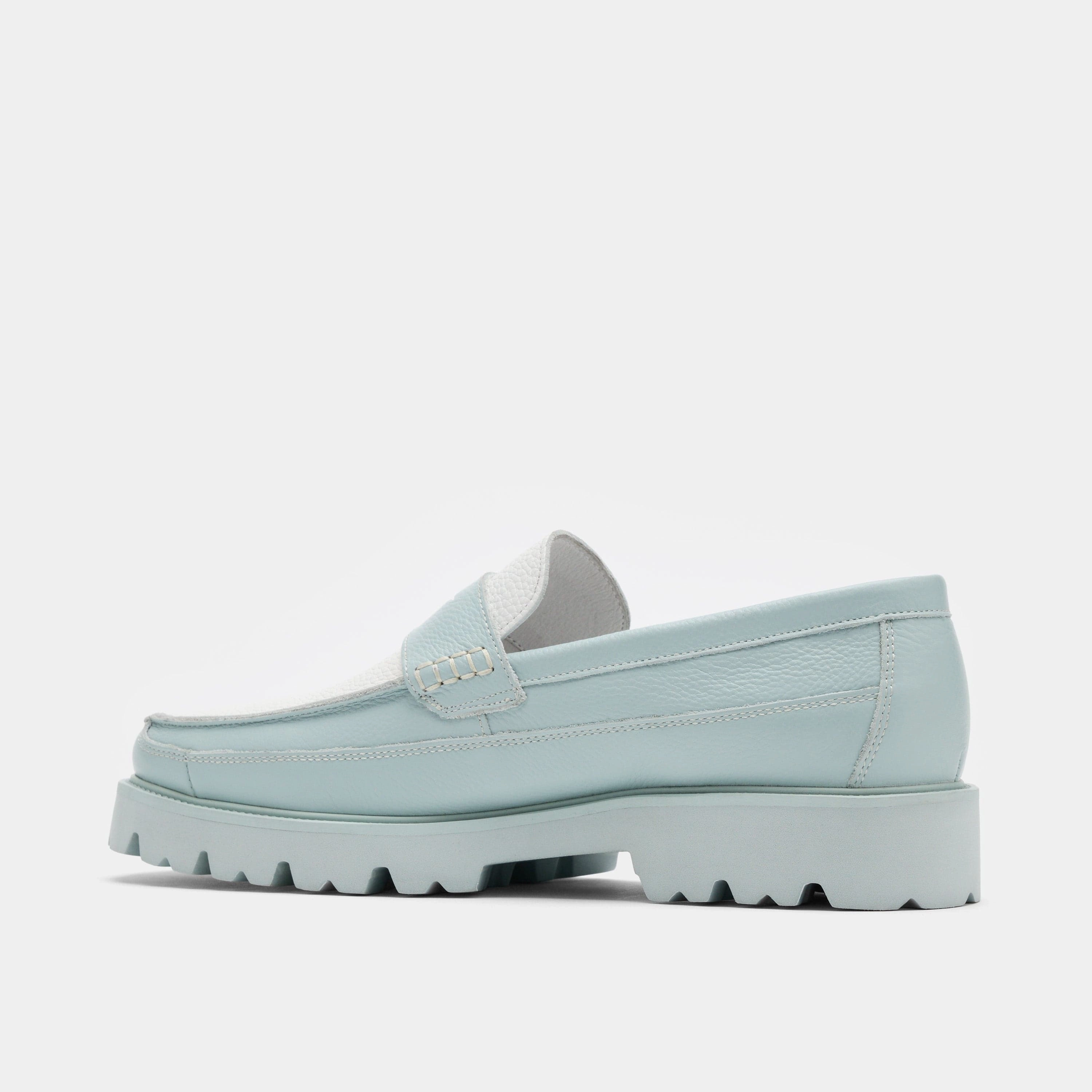 Breathable Leather Adler Light Blue Leather Lug Penny Loafers