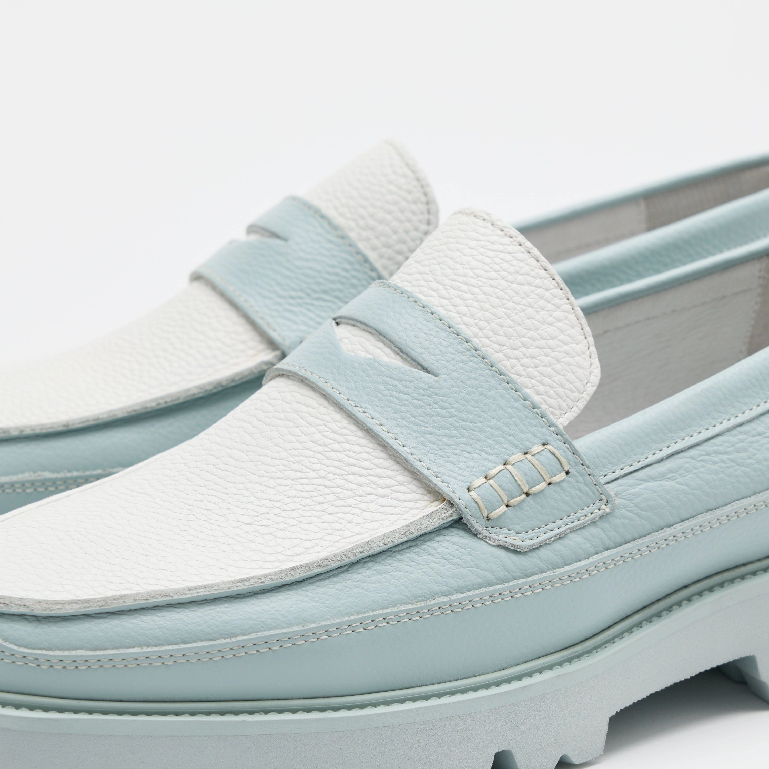 Breathable Leather Adler Light Blue Leather Lug Penny Loafers