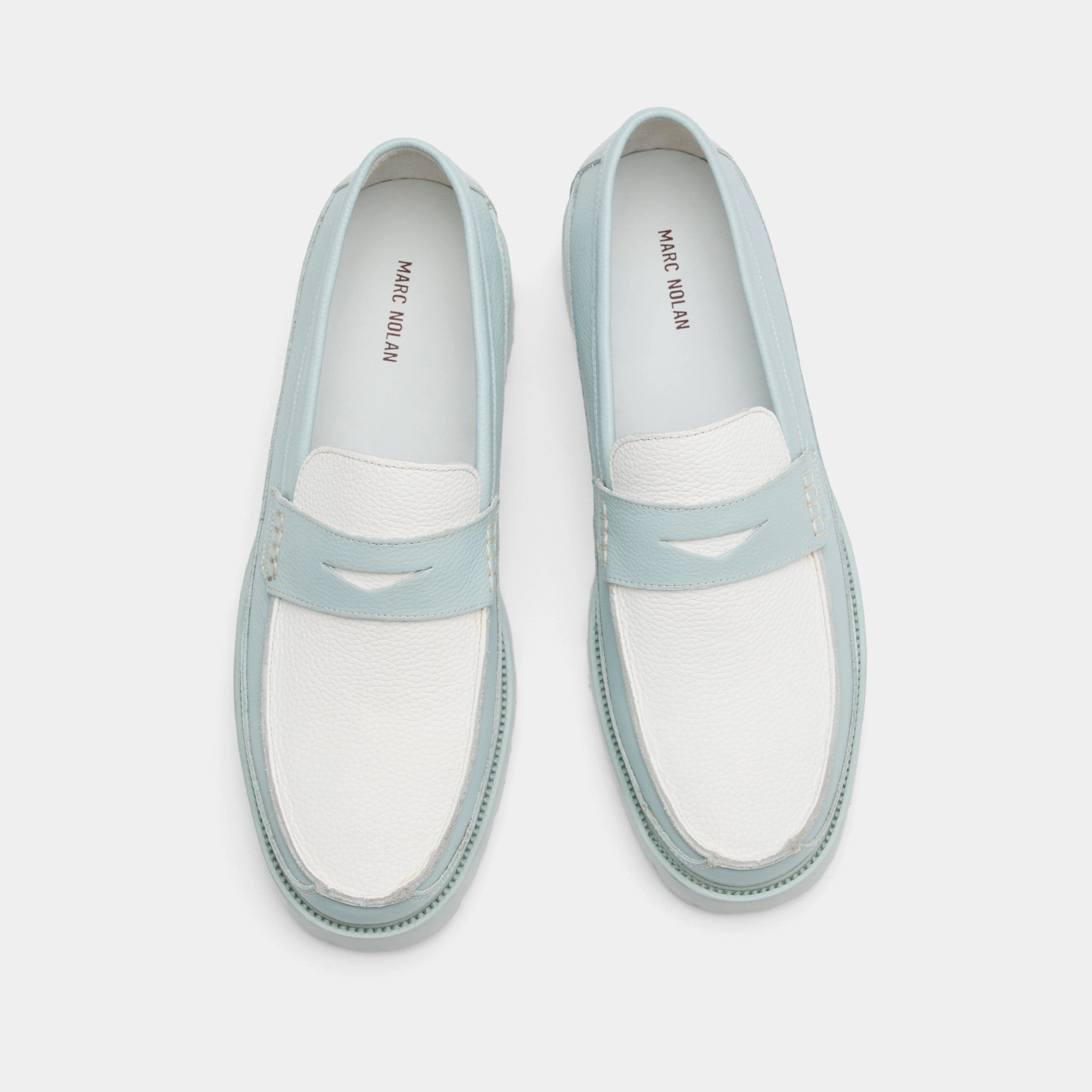 Breathable Leather Adler Light Blue Leather Lug Penny Loafers