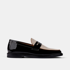 Breathable Sole Fashionable Flats Calum Black/White Leather Penny Loafers