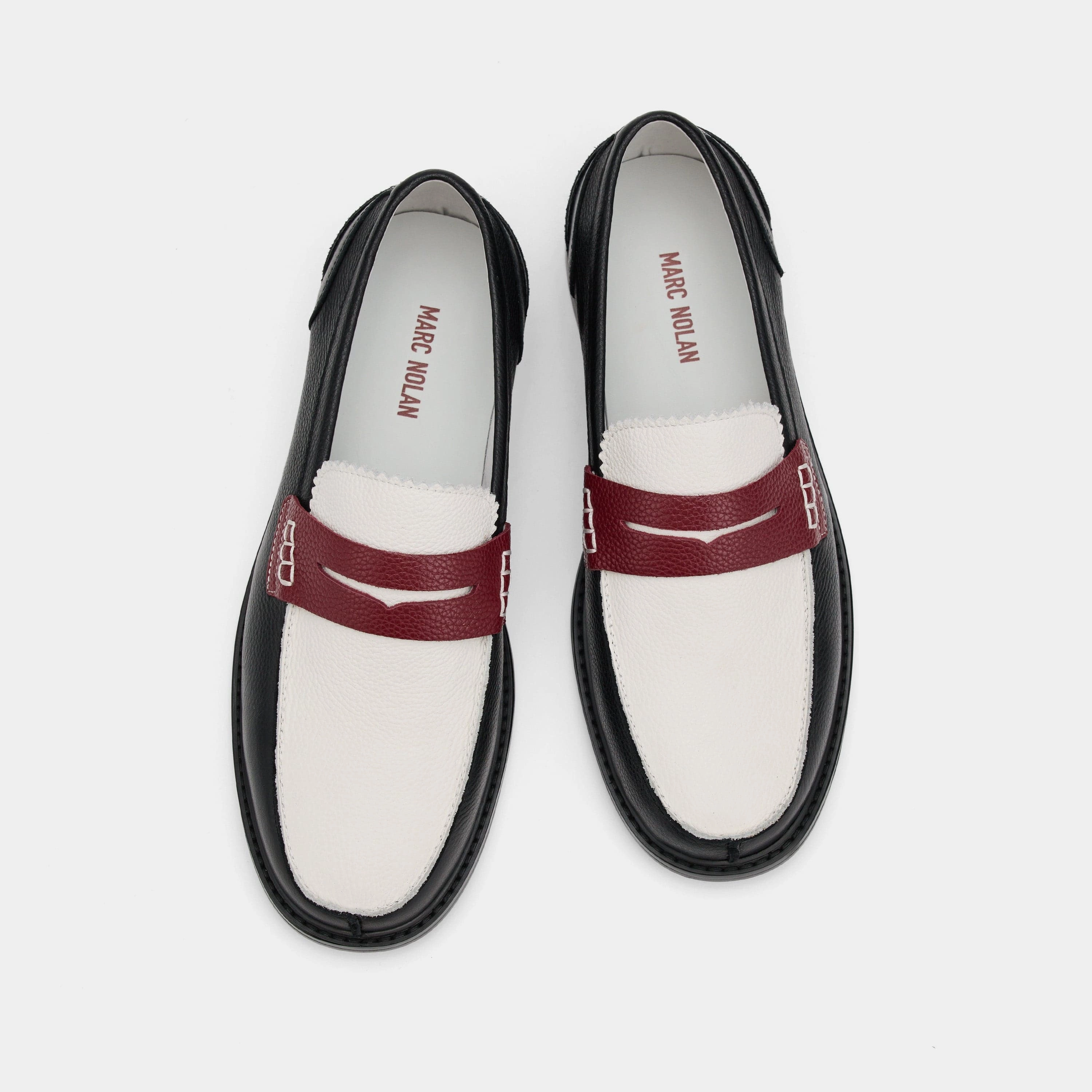 Calum Black/White/Red Leather Penny Loafers Smart Design