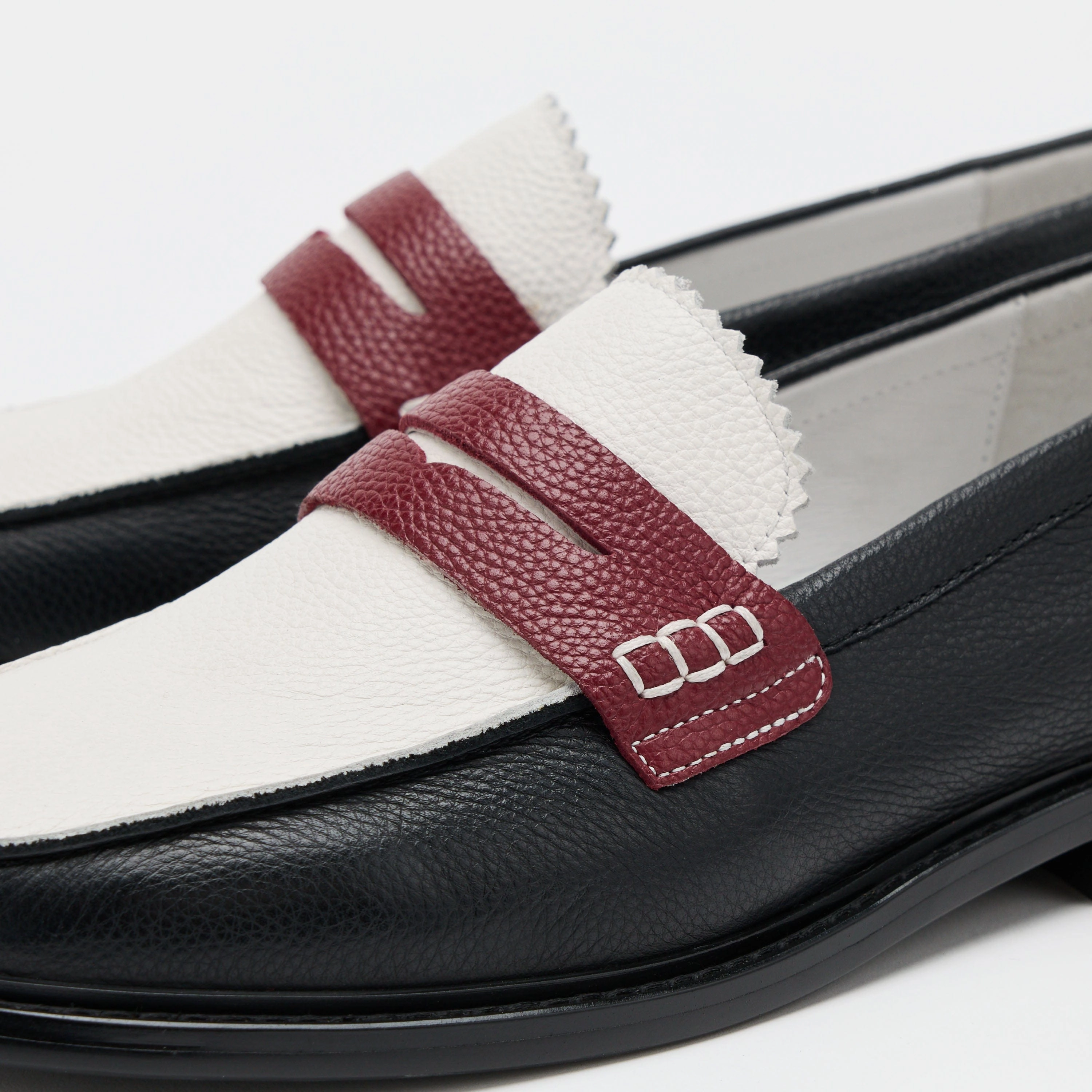 Calum Black/White/Red Leather Penny Loafers Smart Design