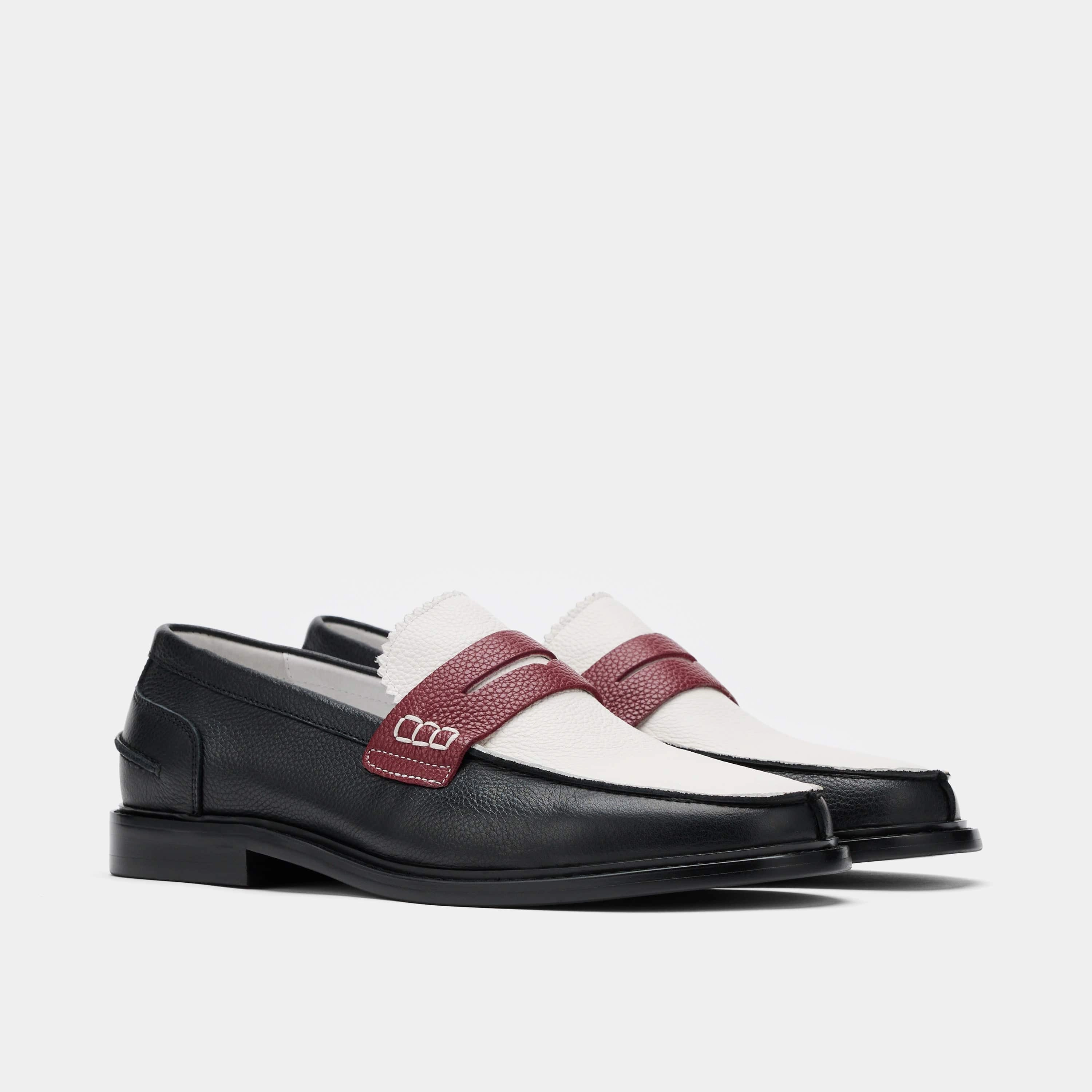 Calum Black/White/Red Leather Penny Loafers Smart Design