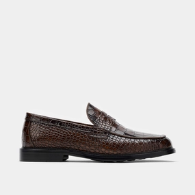 Street Pulse Breathable Fit Calum Brown Crocskin Leather Penny Loafers