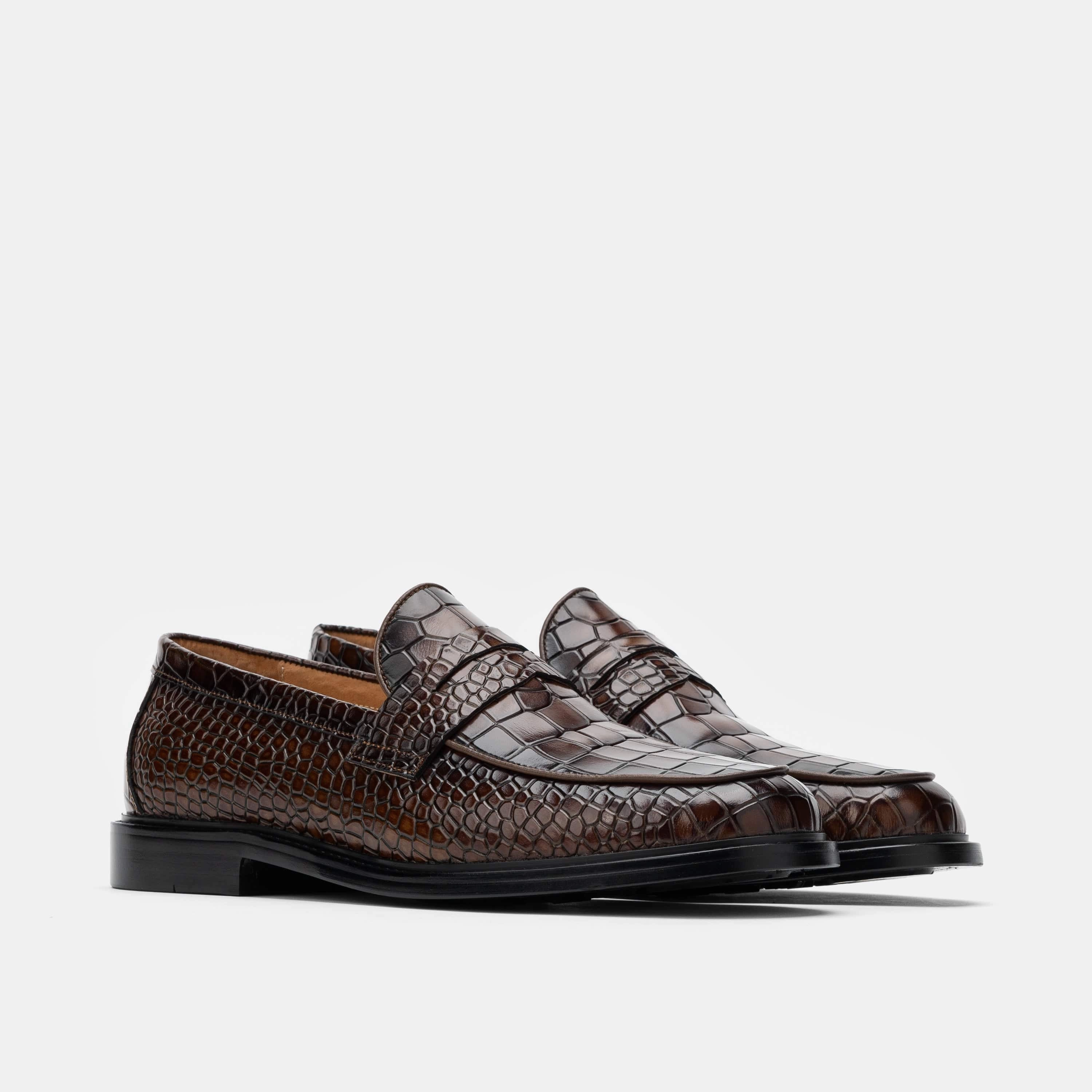 Calum Brown Crocskin Leather Penny Loafers Stylish Footwear