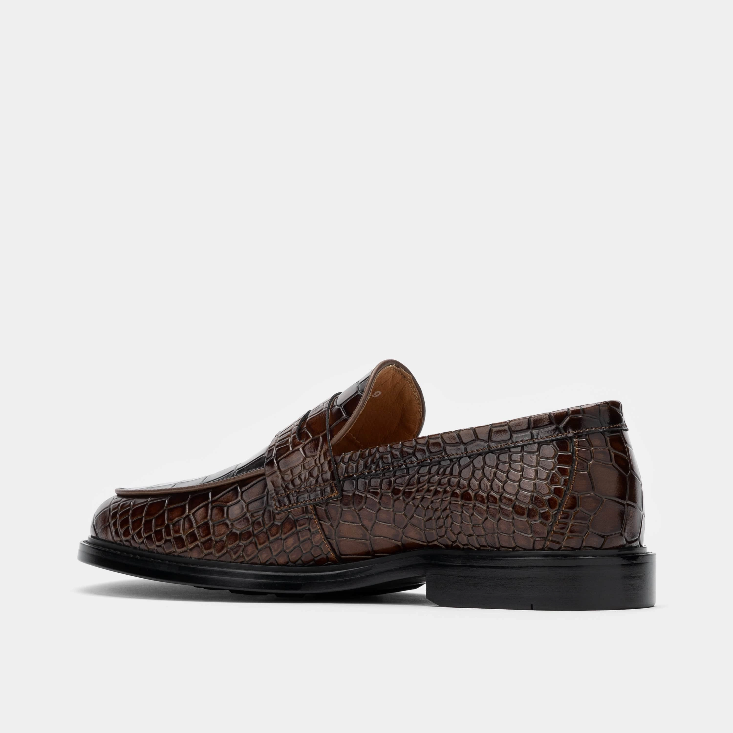 Calum Brown Crocskin Leather Penny Loafers Stylish Footwear