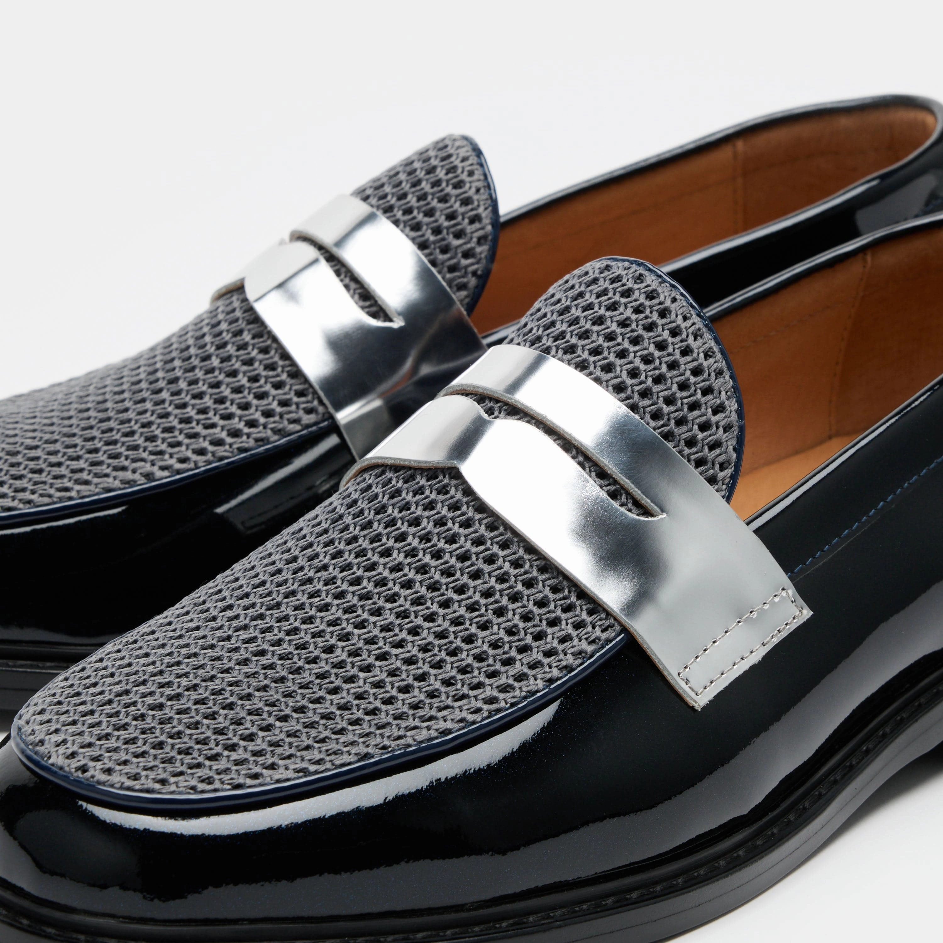 Calum Navy Patent Leather Penny Loafers Travel Friendly