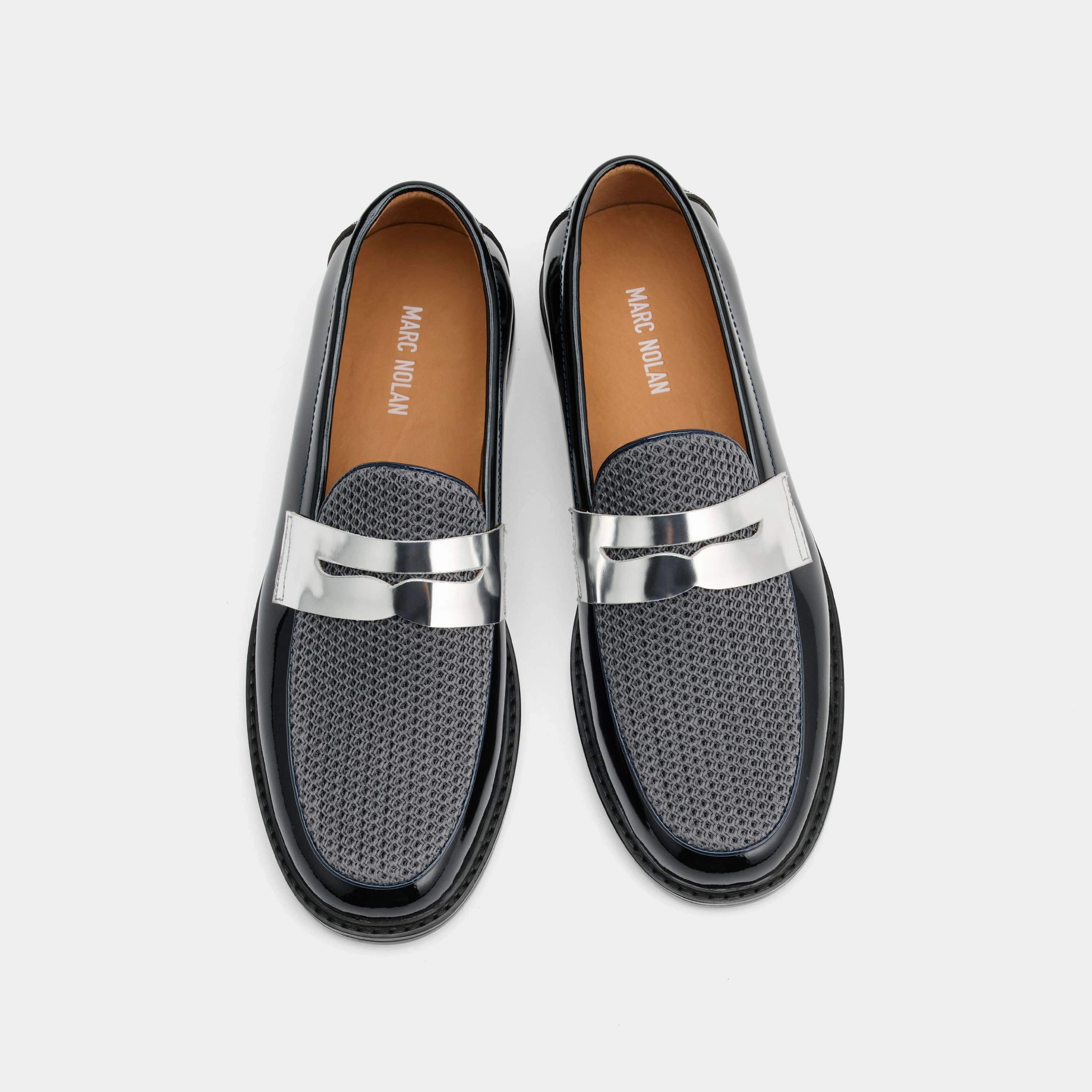 Calum Navy Patent Leather Penny Loafers Travel Friendly