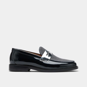 Executive Style Calum Navy Patent Leather Penny Loafers