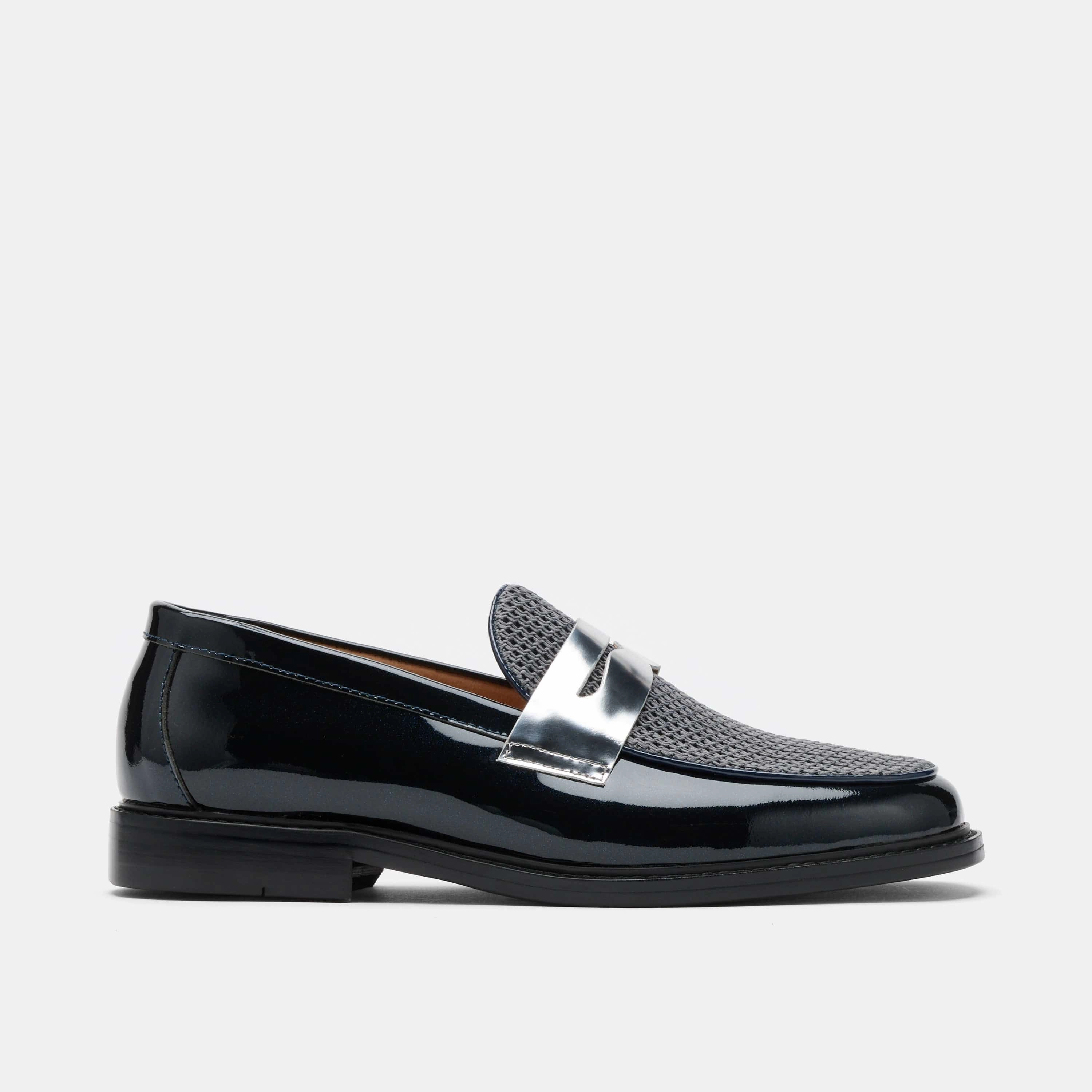 Executive Style Calum Navy Patent Leather Penny Loafers