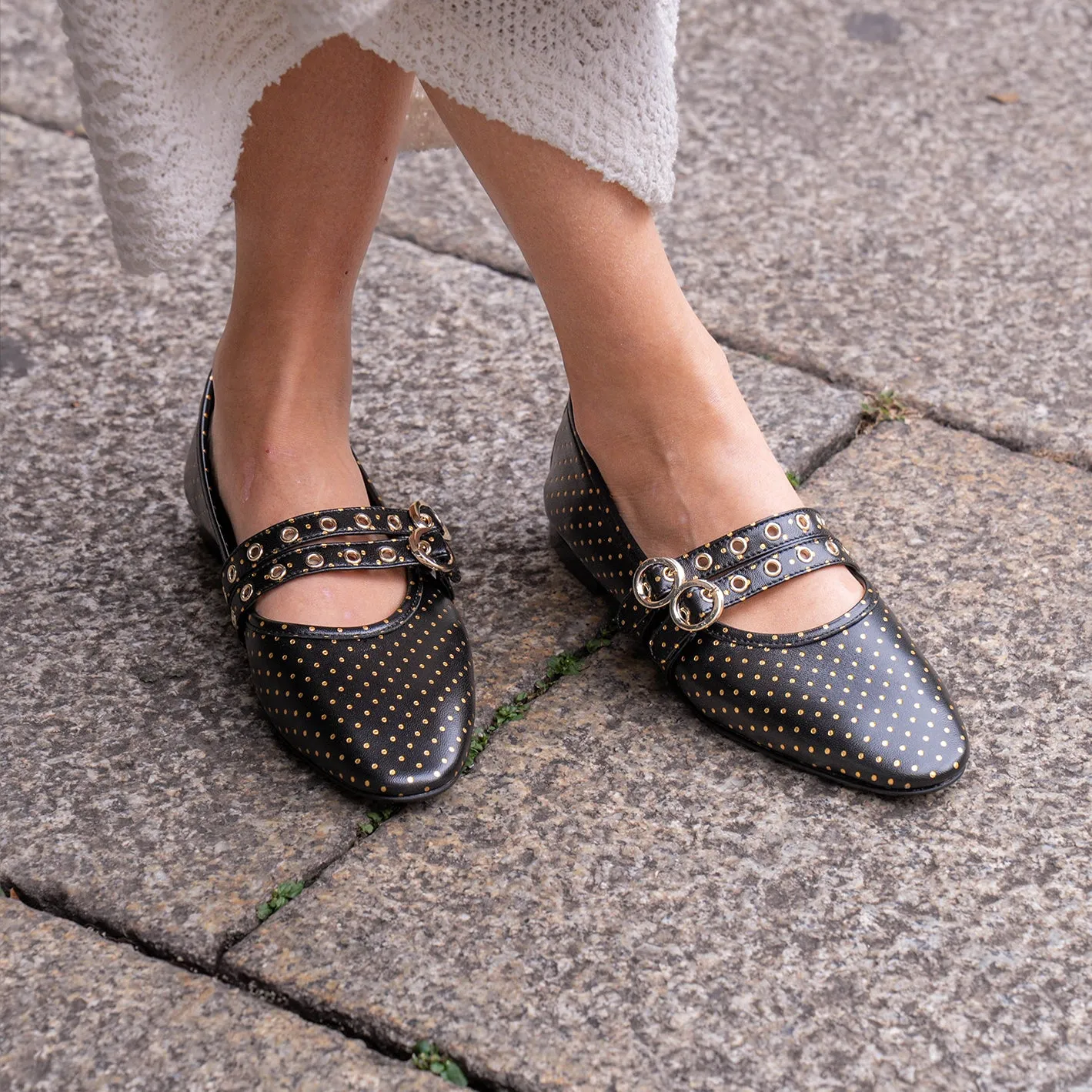 Casual chic Como 2 Buckle -Dotted Gold