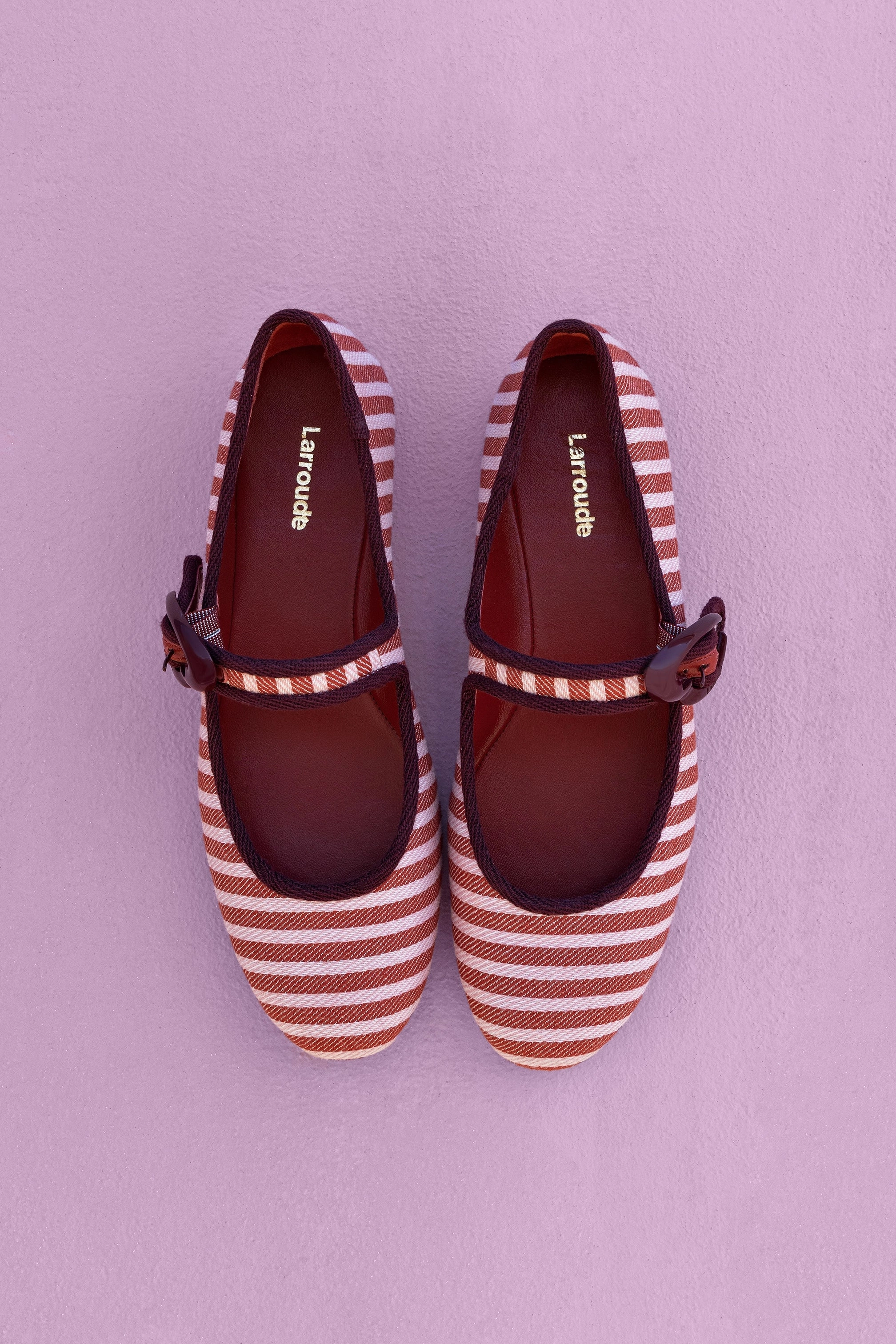 Casual Design Verona Ballet Flat In Tulip and Carmine Striped Fabric and Burgundy Trimming