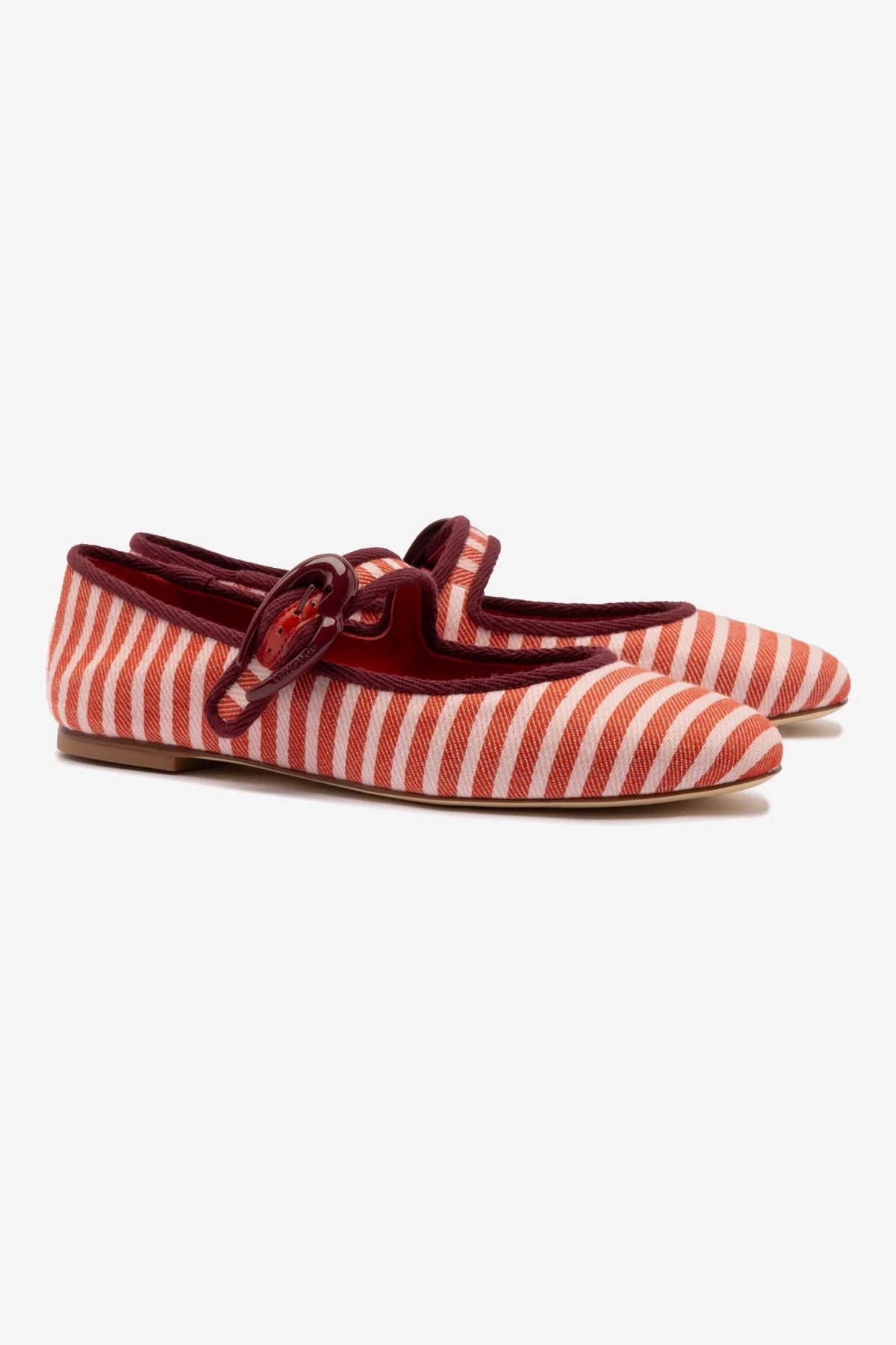 Casual Design Verona Ballet Flat In Tulip and Carmine Striped Fabric and Burgundy Trimming