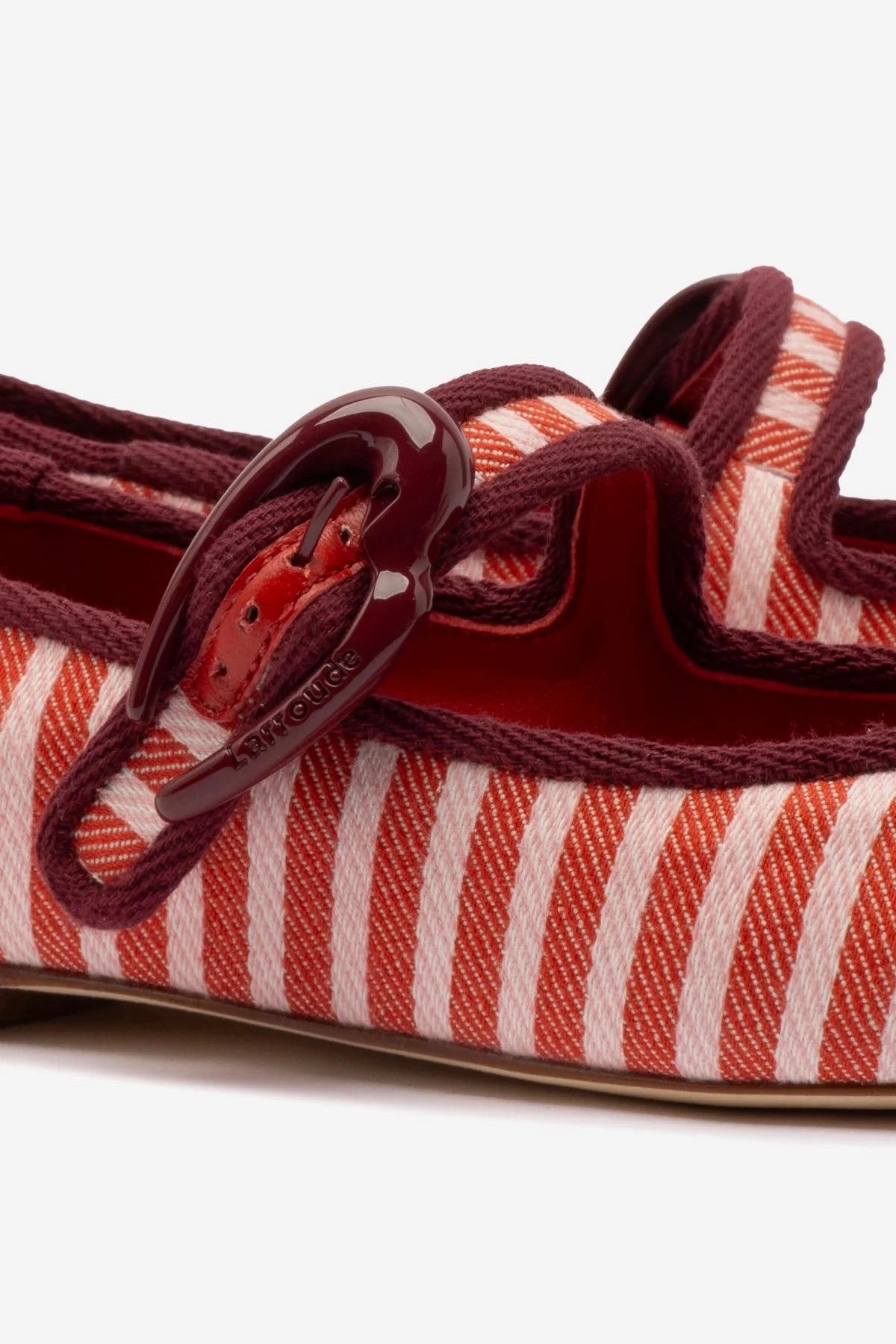 Casual Design Verona Ballet Flat In Tulip and Carmine Striped Fabric and Burgundy Trimming