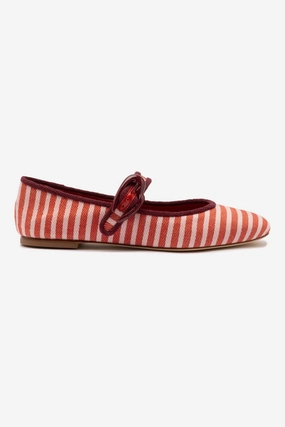 Verona Ballet Flat In Tulip and Carmine Striped Fabric and Burgundy Trimming Comfortable Design Elegant Finish