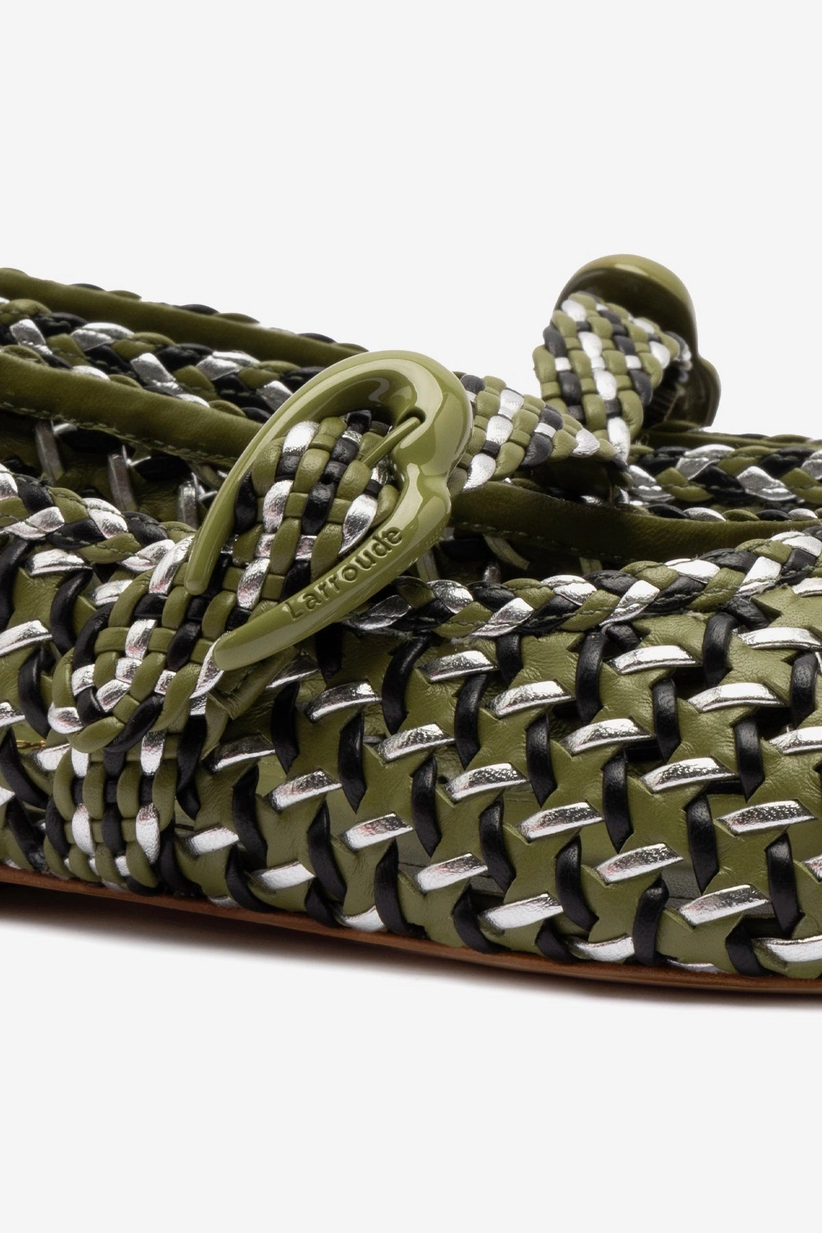 Casual Design Verona Macrame Ballet Flat In Seaweed, Black and Silver Metallic Leather