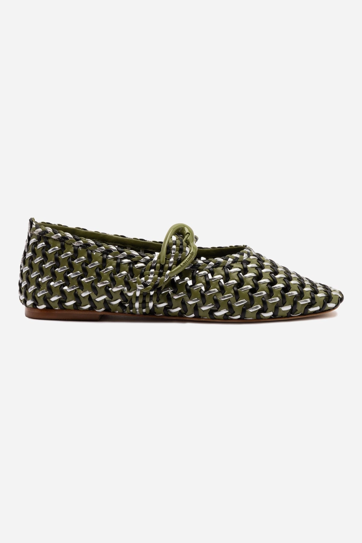 Chic Comfort Verona Macrame Ballet Flat In Seaweed, Black and Silver Metallic Leather