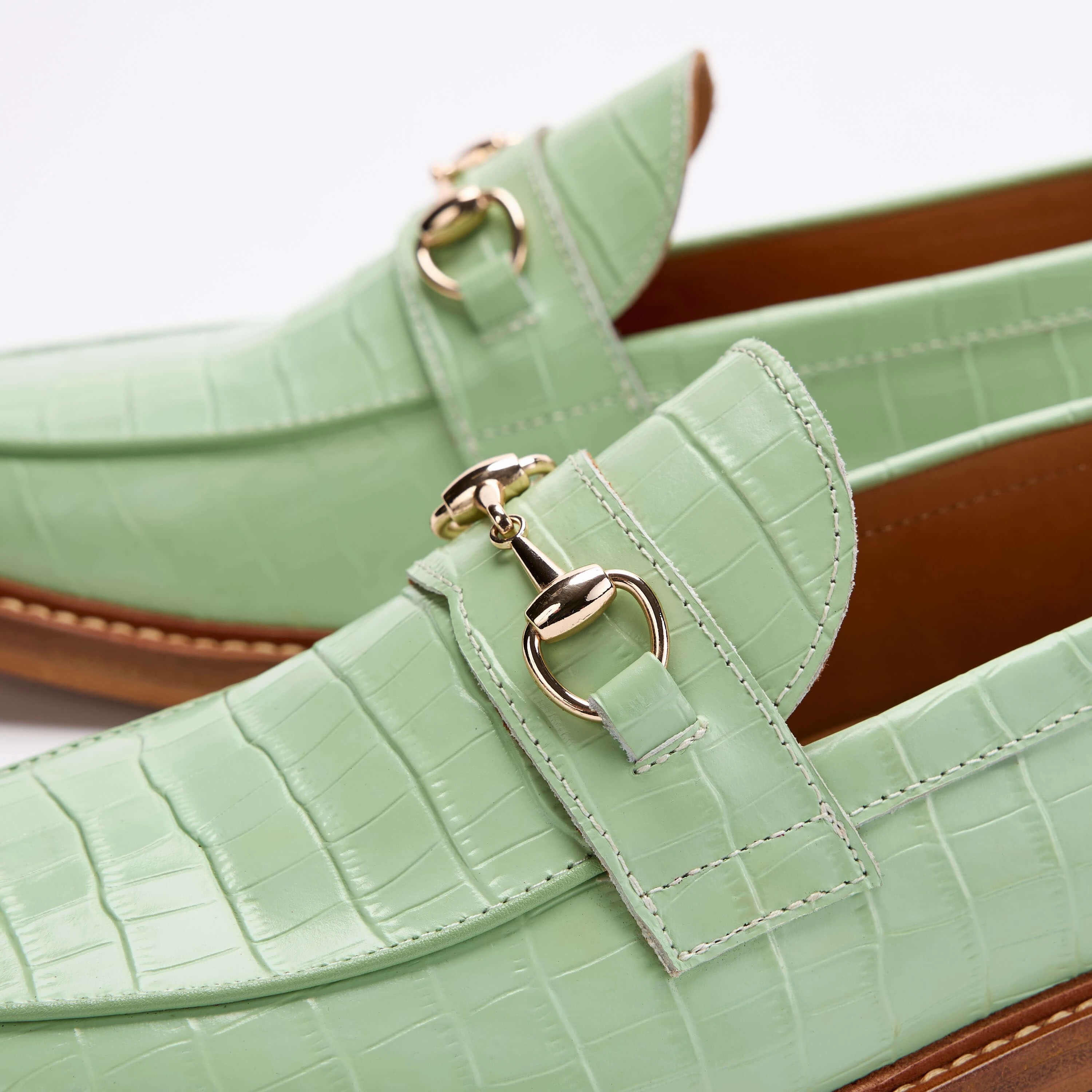 Casual Elegance Boardwalk Mint Croc Leather Horse-Bit Loafers