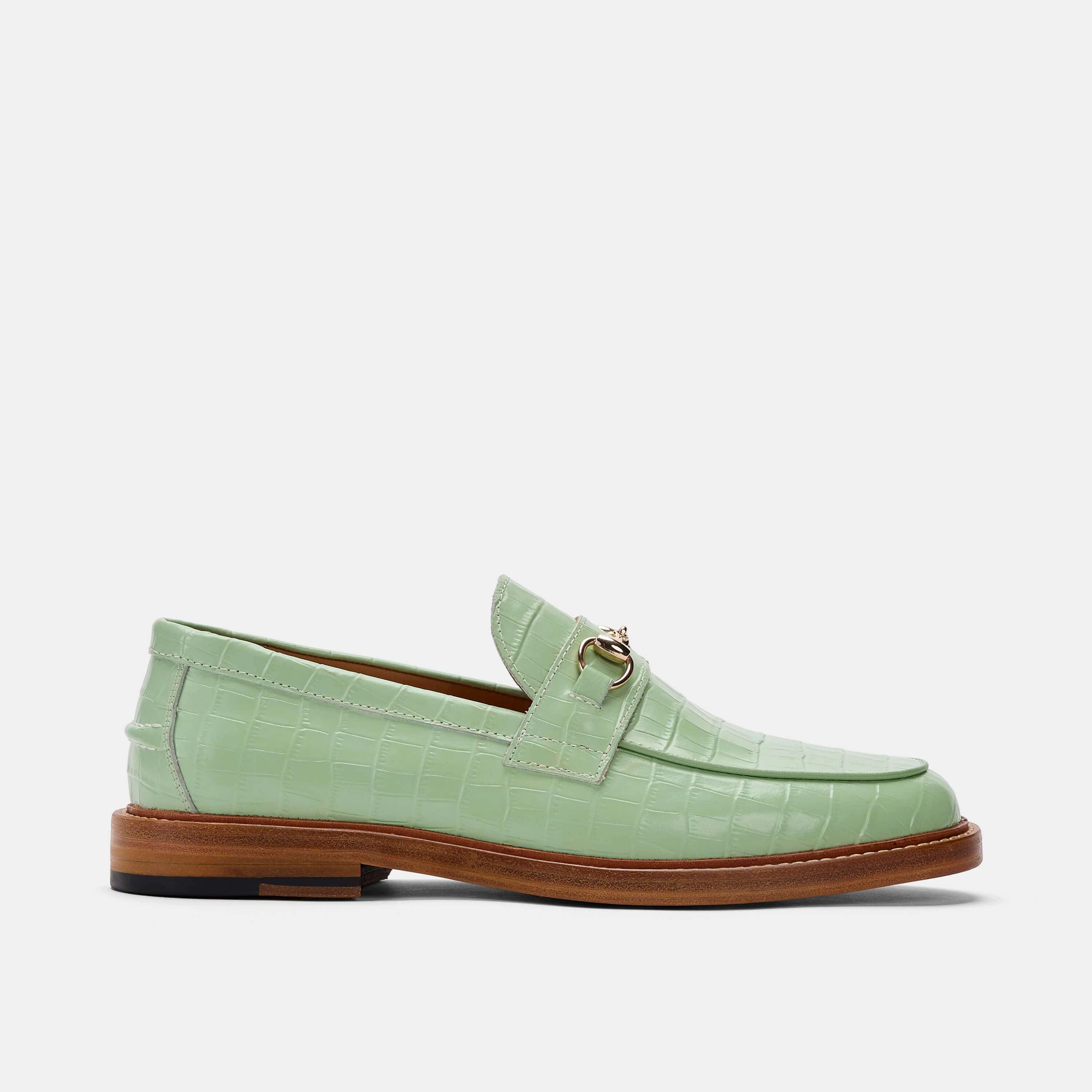 Boardwalk Mint Croc Leather Horse-Bit Loafers Casual Shoes Trendy Appeal
