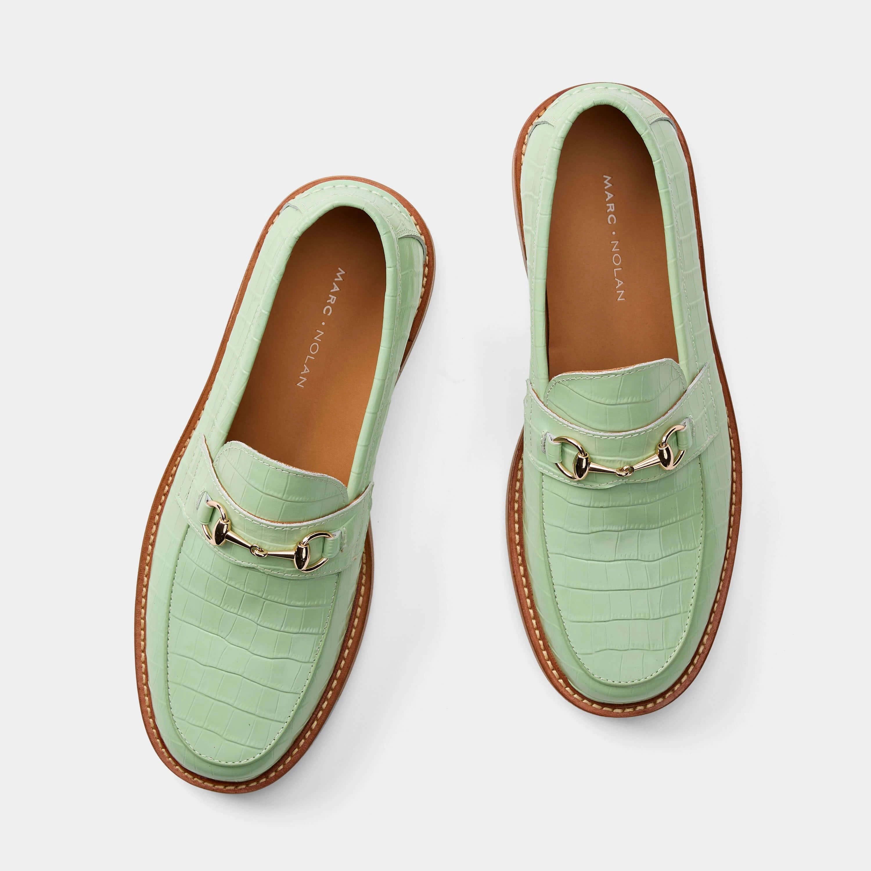 Casual Elegance Boardwalk Mint Croc Leather Horse-Bit Loafers
