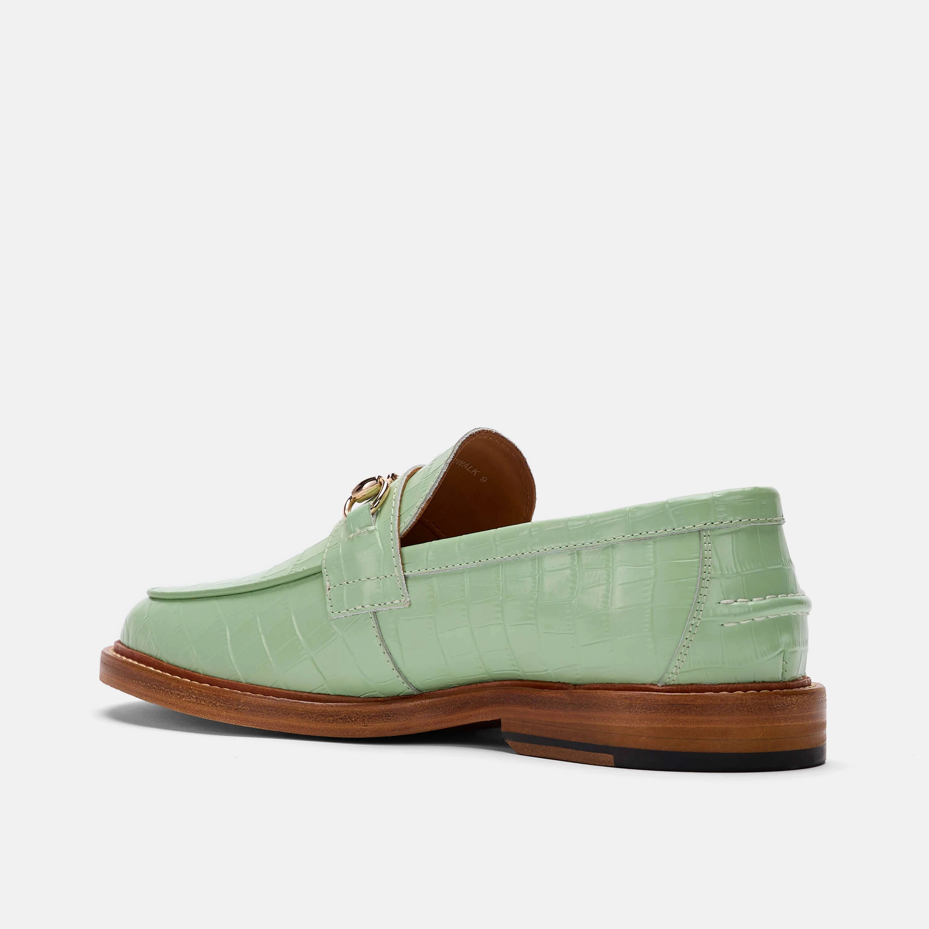 Casual Elegance Boardwalk Mint Croc Leather Horse-Bit Loafers