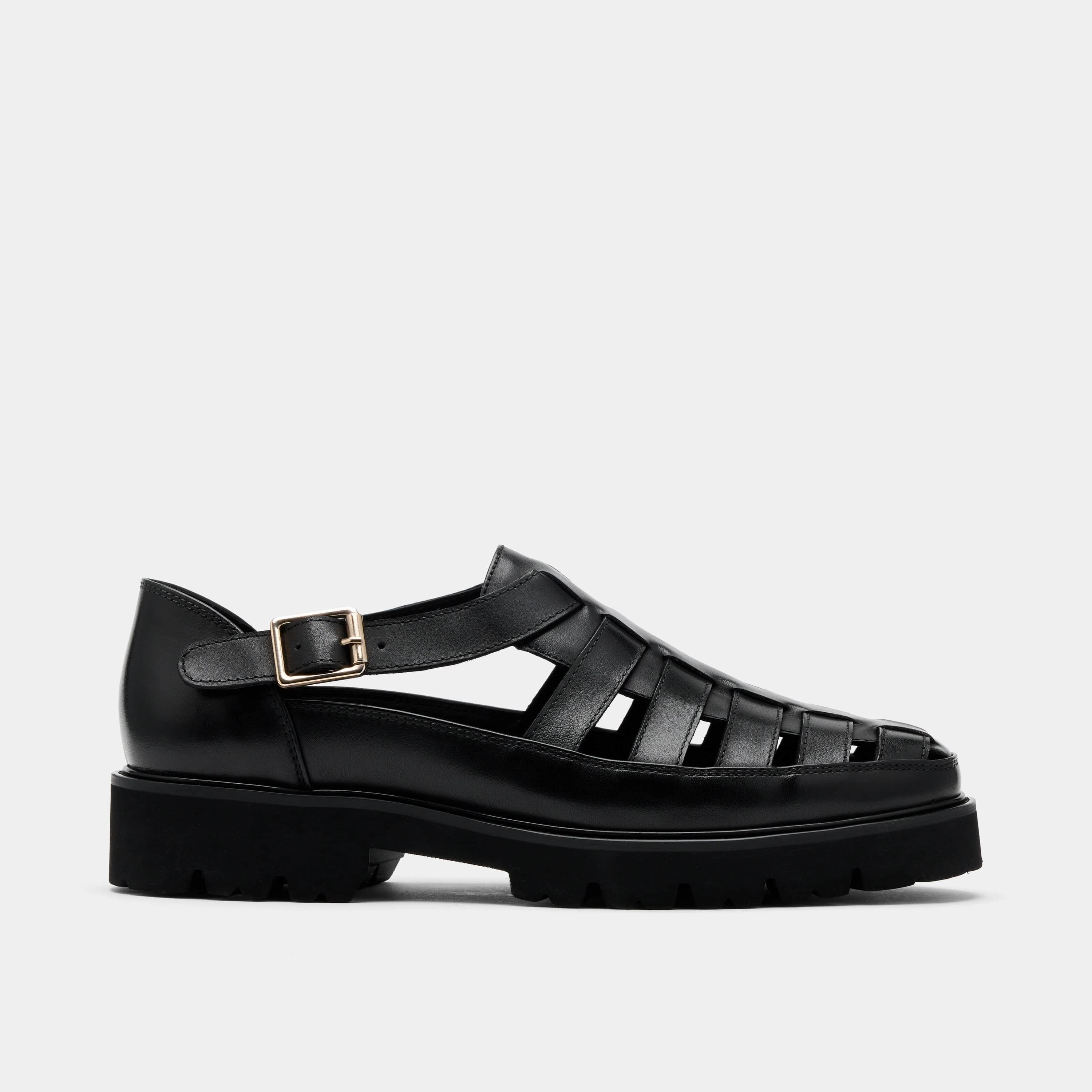 Magellan Black Leather Lug Fisherman Sandals Sophisticated Style Trendy Appeal