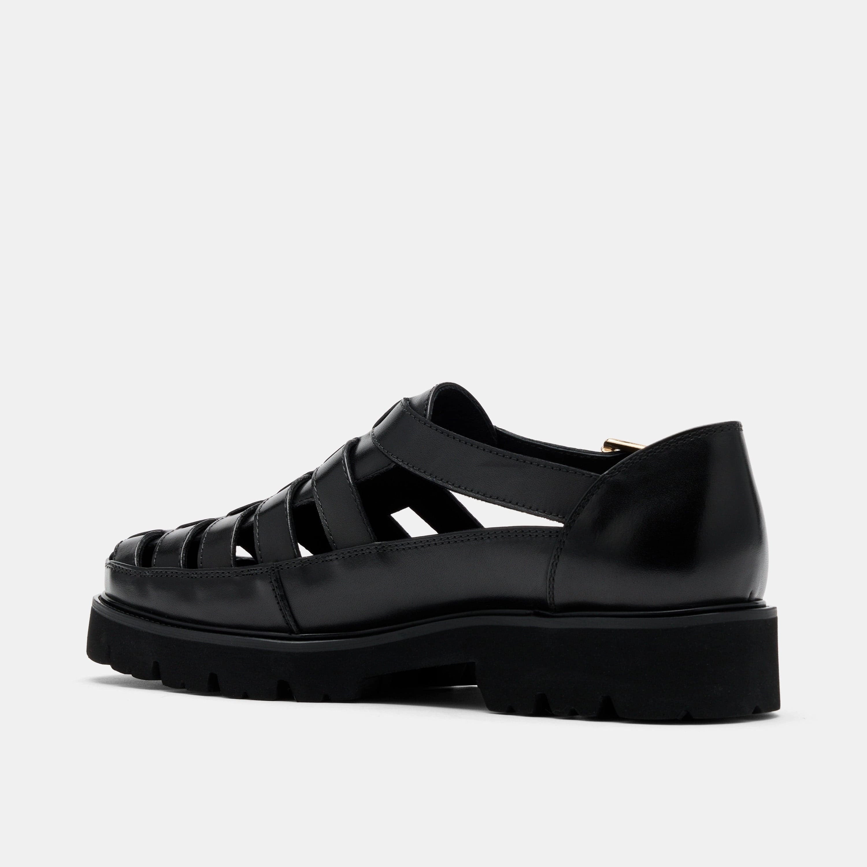 Chic Footwear Magellan Black Leather Lug Fisherman Sandals