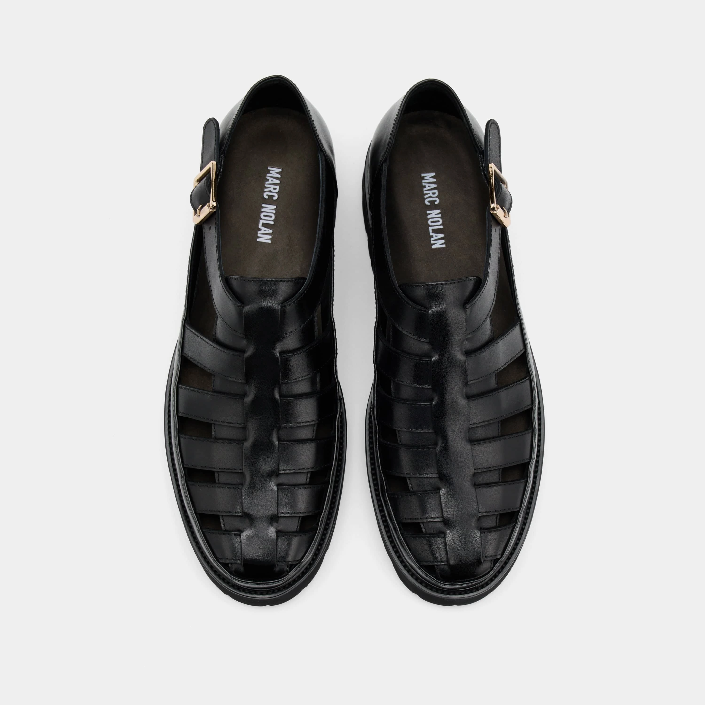 Chic Footwear Magellan Black Leather Lug Fisherman Sandals