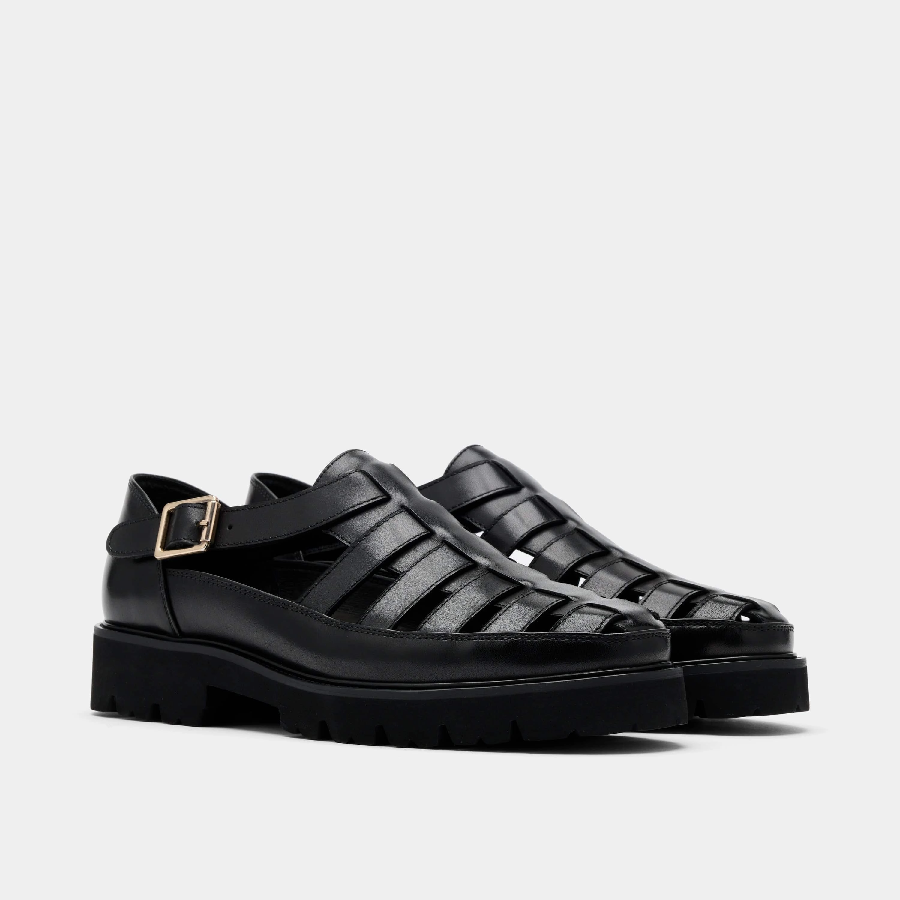 Chic Footwear Magellan Black Leather Lug Fisherman Sandals