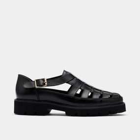Magellan Black Leather Lug Fisherman Sandals Sophisticated Style Trendy Appeal