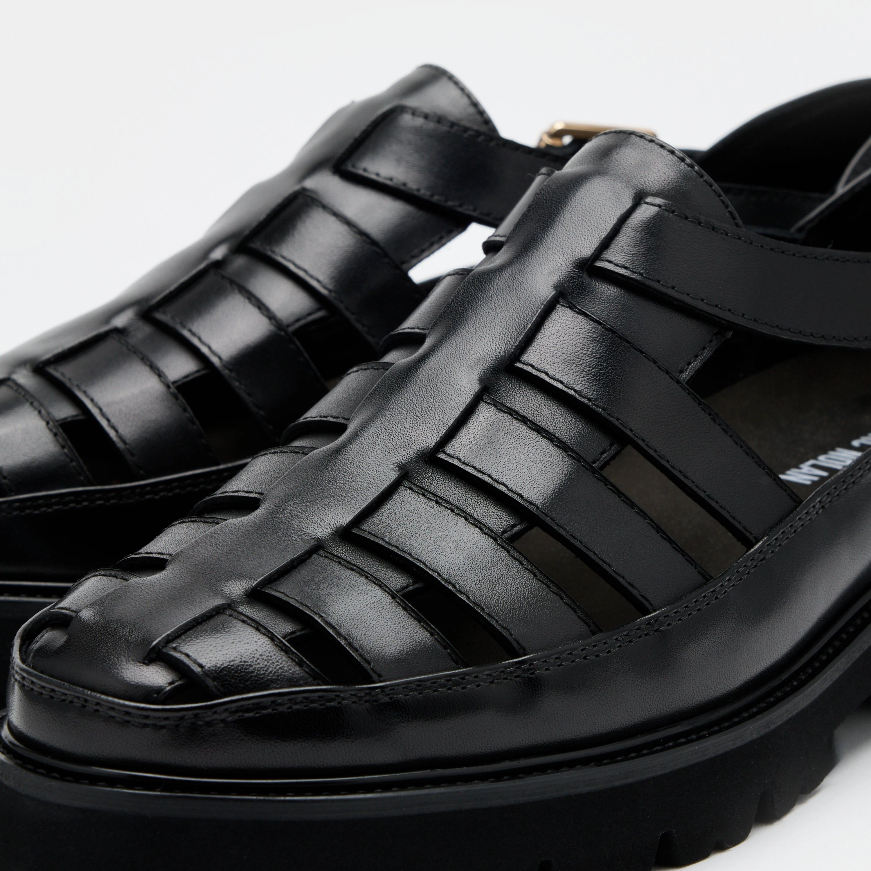 Chic Footwear Magellan Black Leather Lug Fisherman Sandals