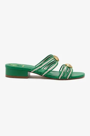 Shelly Flat Mule In Evergreen and Ivory Leather All-Purpose Shoes