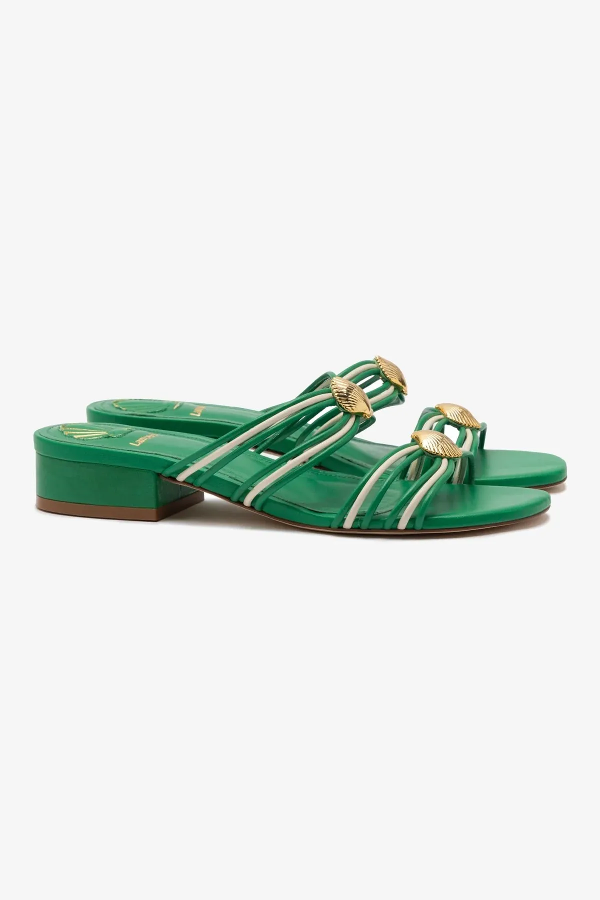 Comfort Tech Shelly Flat Mule In Evergreen and Ivory Leather