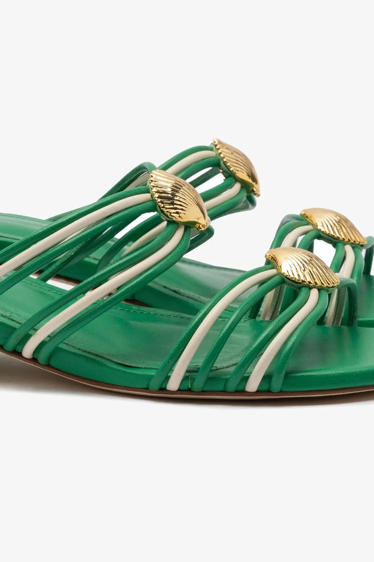 Comfort Tech Shelly Flat Mule In Evergreen and Ivory Leather