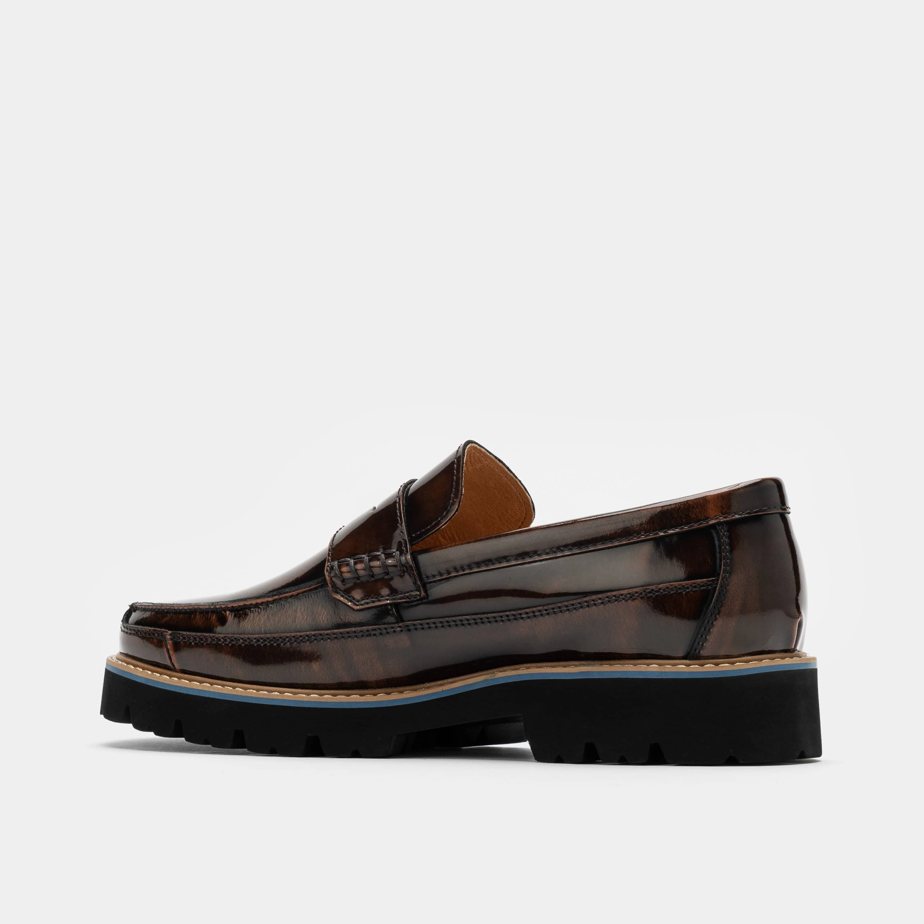 Comfort Fit Adler Mahogany Patent Leather Lug Penny Loafers