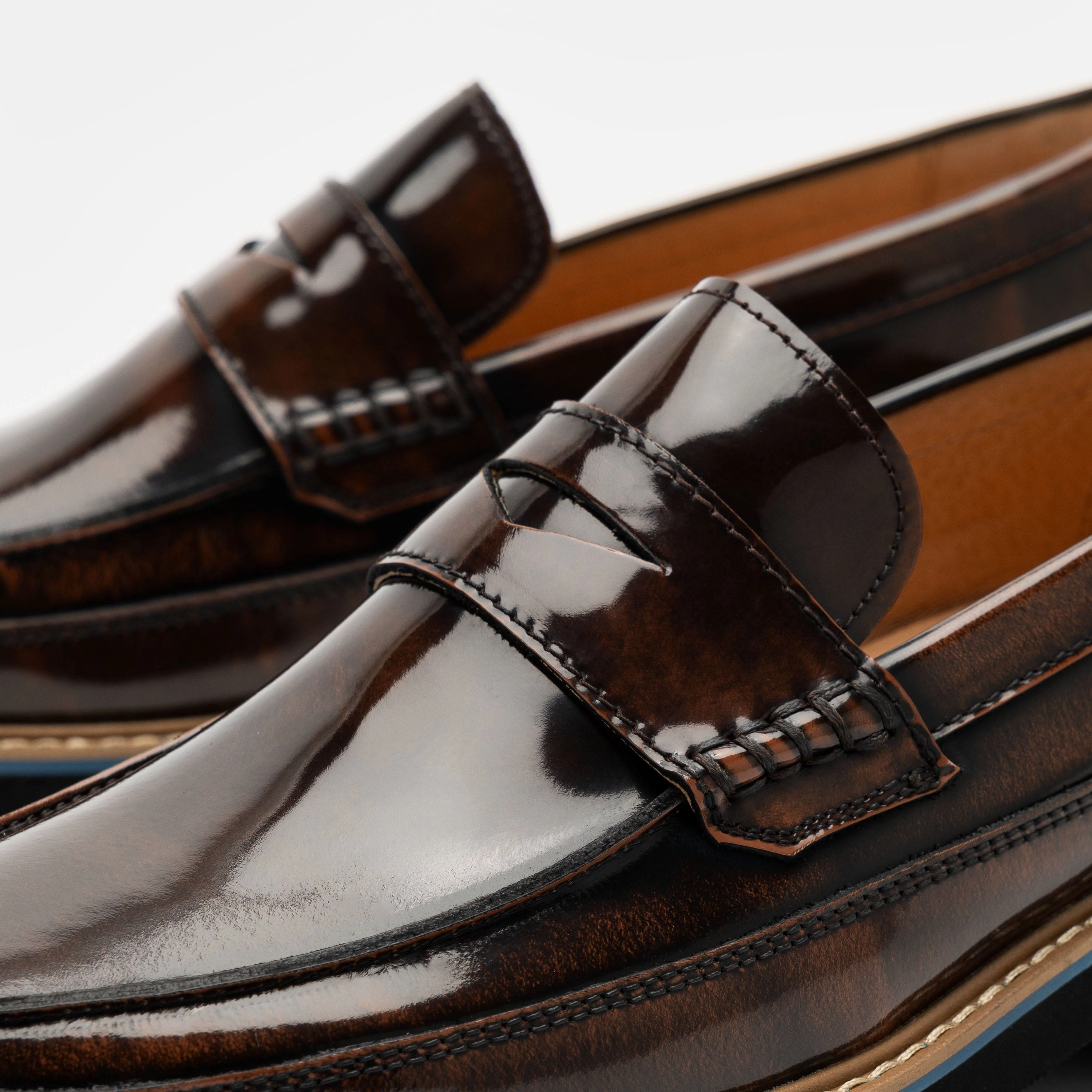 Comfort Fit Adler Mahogany Patent Leather Lug Penny Loafers