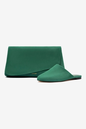 Venice Flat Mule and Pouch Kit In Emerald Suede Quick-Dry Material