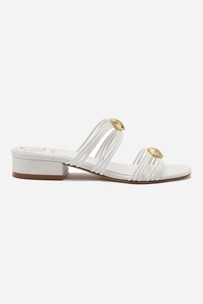 Shelly Flat Mule In White Leather Elegant Fit