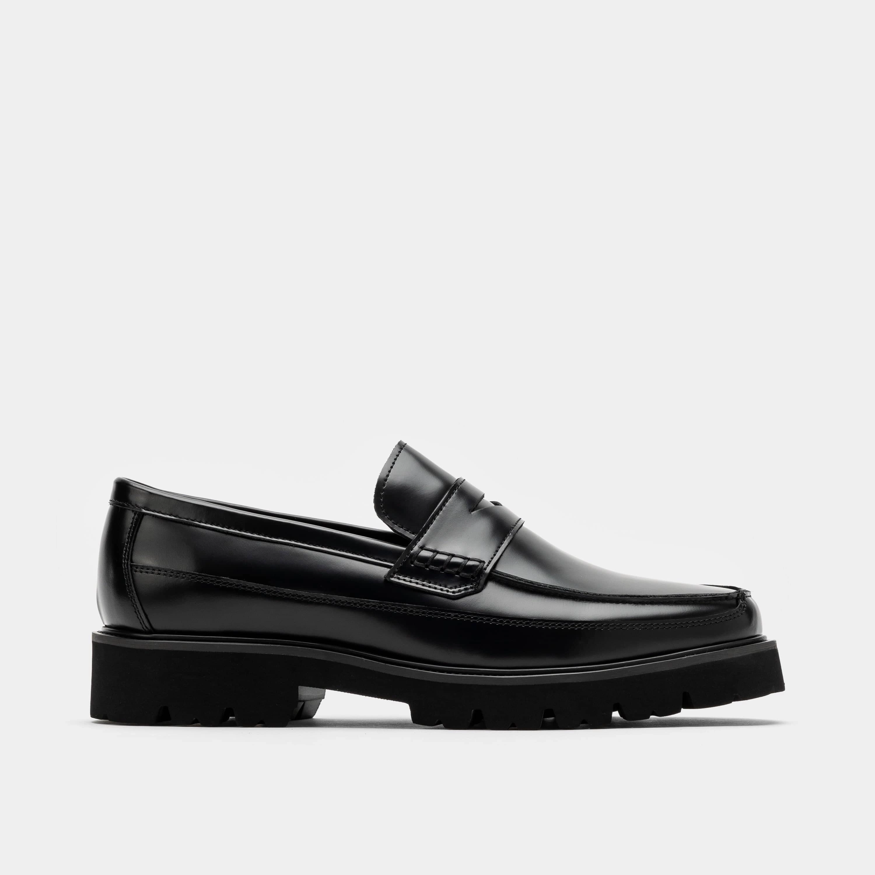 Adler Black Leather Lug Penny Loafers soft fit Stylish Padding