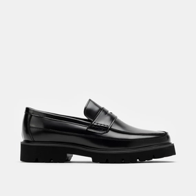 Adler Black Leather Lug Penny Loafers soft fit Stylish Padding
