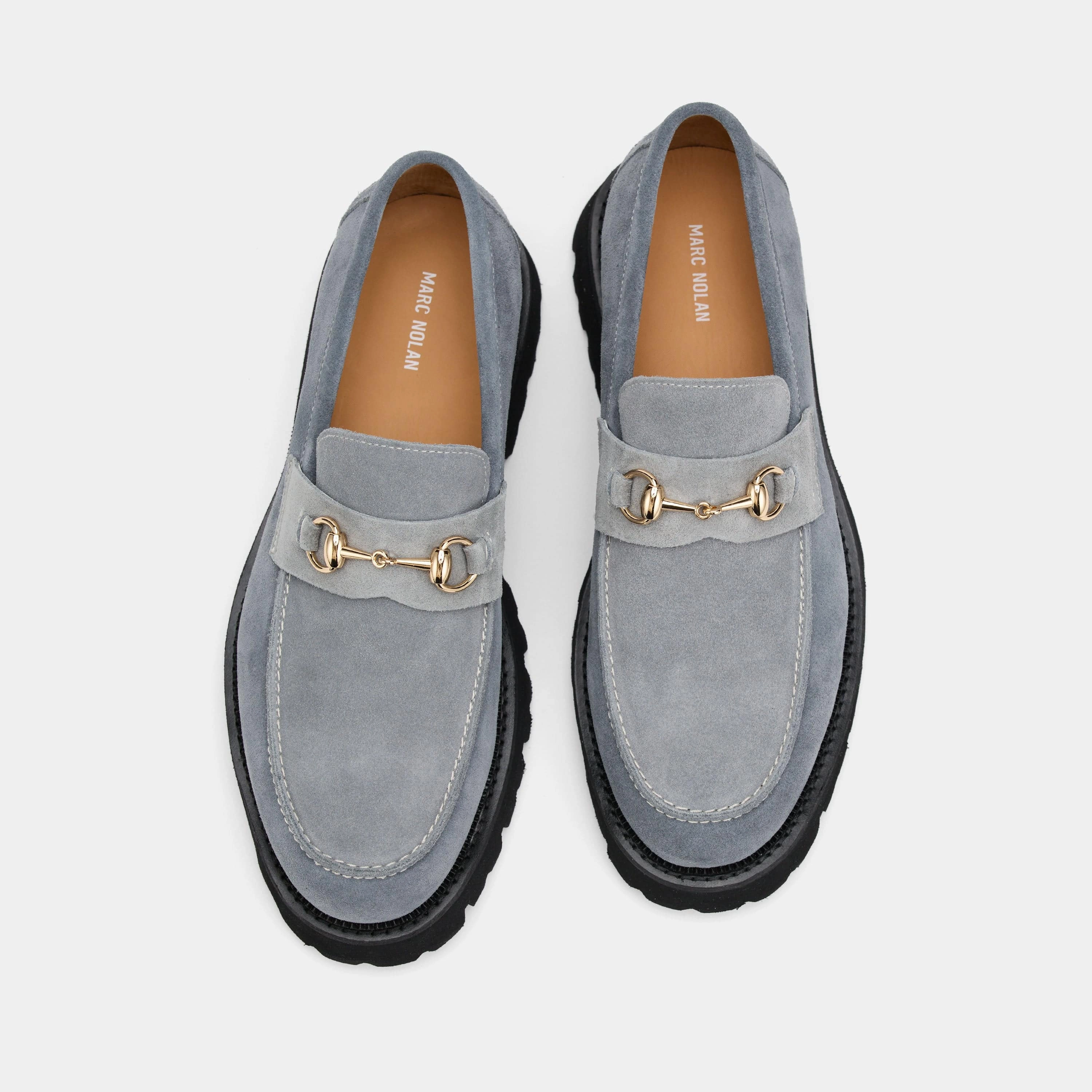 Contemporary Appeal Blake Steel Blue Suede Lug Bit Loafers