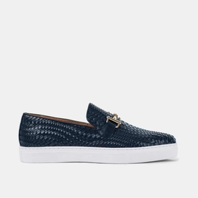 Easy Slip-On Boardwalk Navy Woven Leather Horse-Bit Sneakers