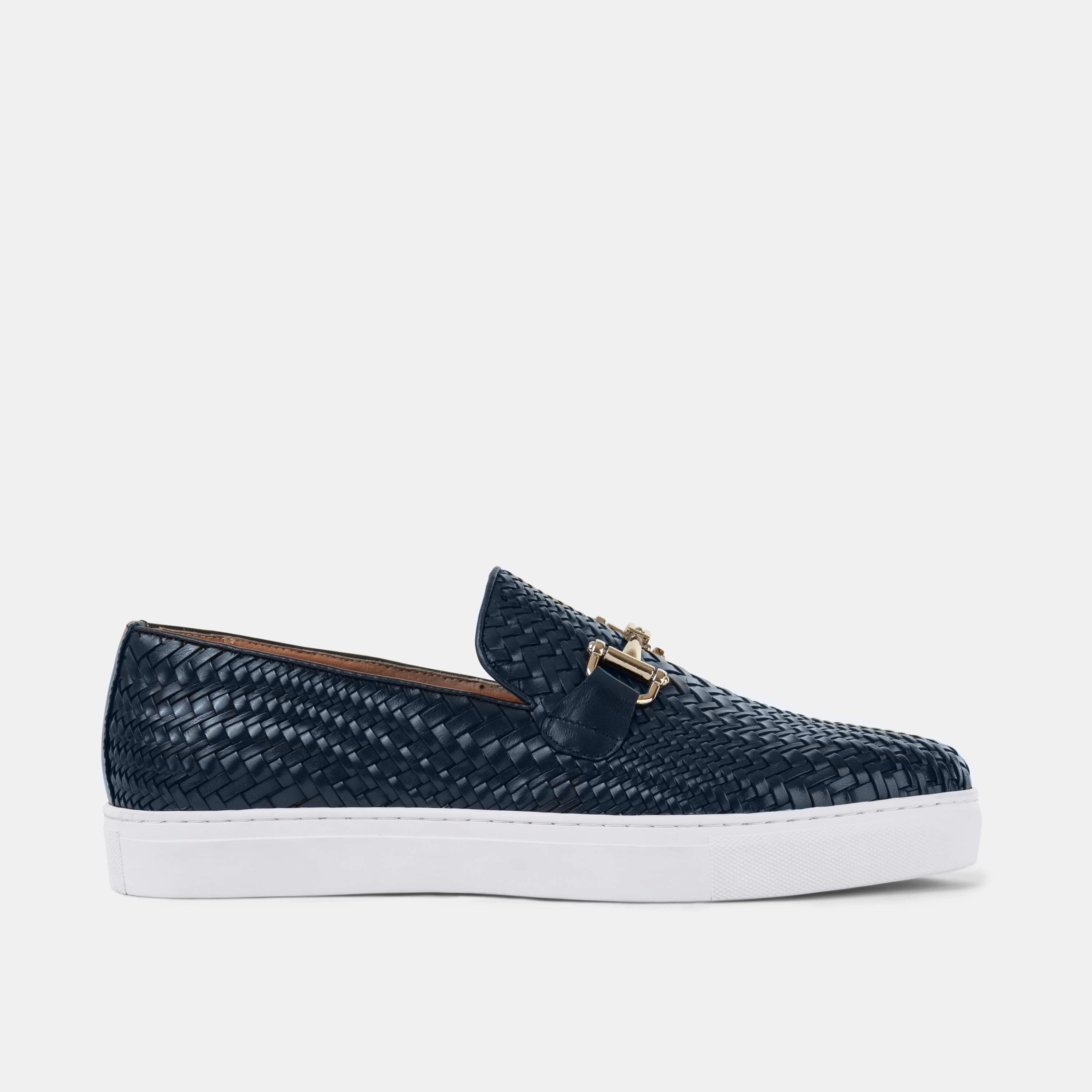 Easy Slip-On Boardwalk Navy Woven Leather Horse-Bit Sneakers